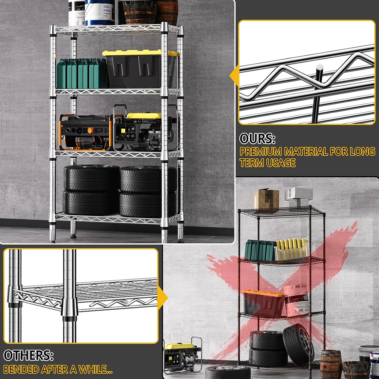 Detalle de M MZG 4-Tier Metal Wire Storage Shelf, Adjustable Carbon Steel, 25.6" W