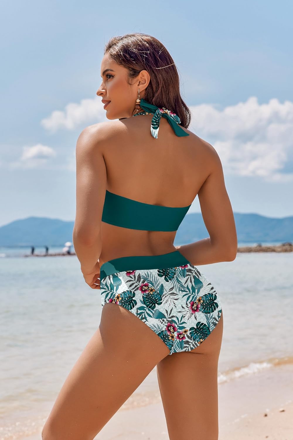 Thumbnail 2 de Ekouaer Femme Maillots de Bain Deux Pièces Col V et Taille Haute – Chic, S-XXL