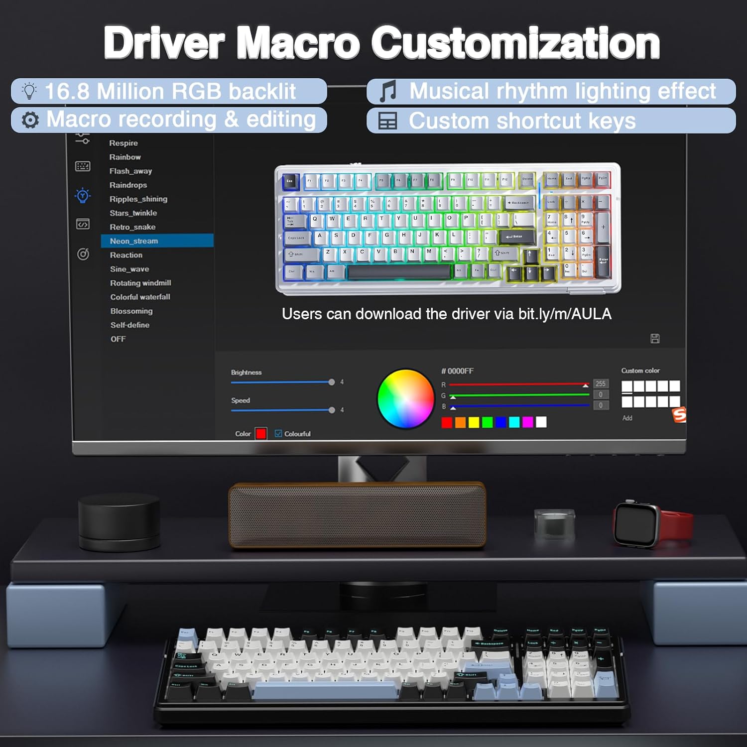 Thumbnail 6 de AULA F99 wireless mechanical keyboard (Tri-Mode BT5.0 / 2.4GHz / USB-C) with hot-swappable switches and RGB backlighting