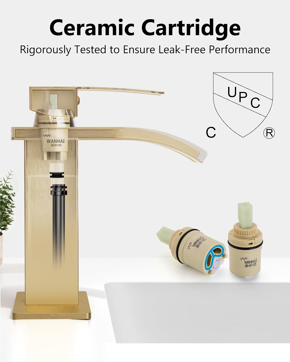 Detalle de GBBNE Waterfall Bathroom Faucet, Brushed Gold