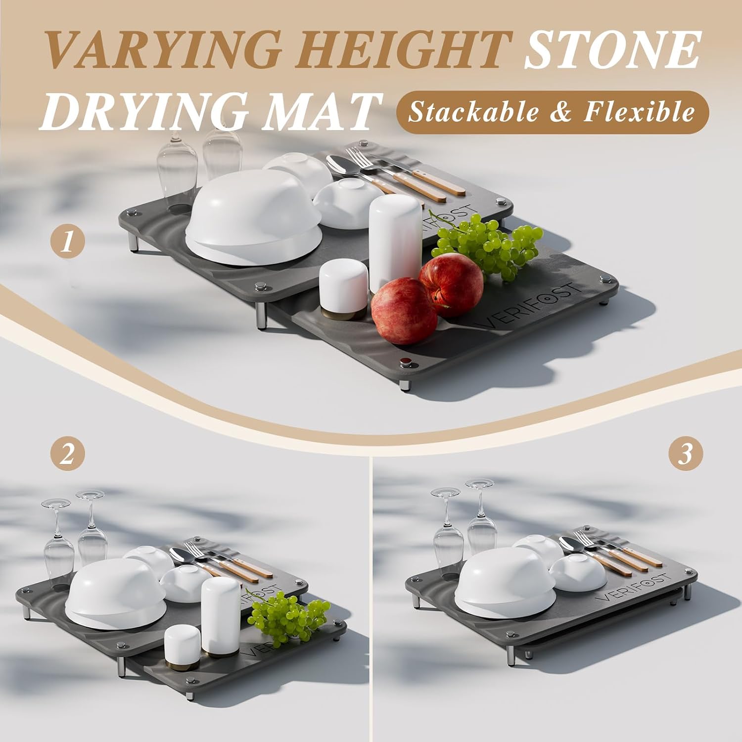 Thumbnail 4 de VERIFOST Stone Dish Drying Mat Set, Gray