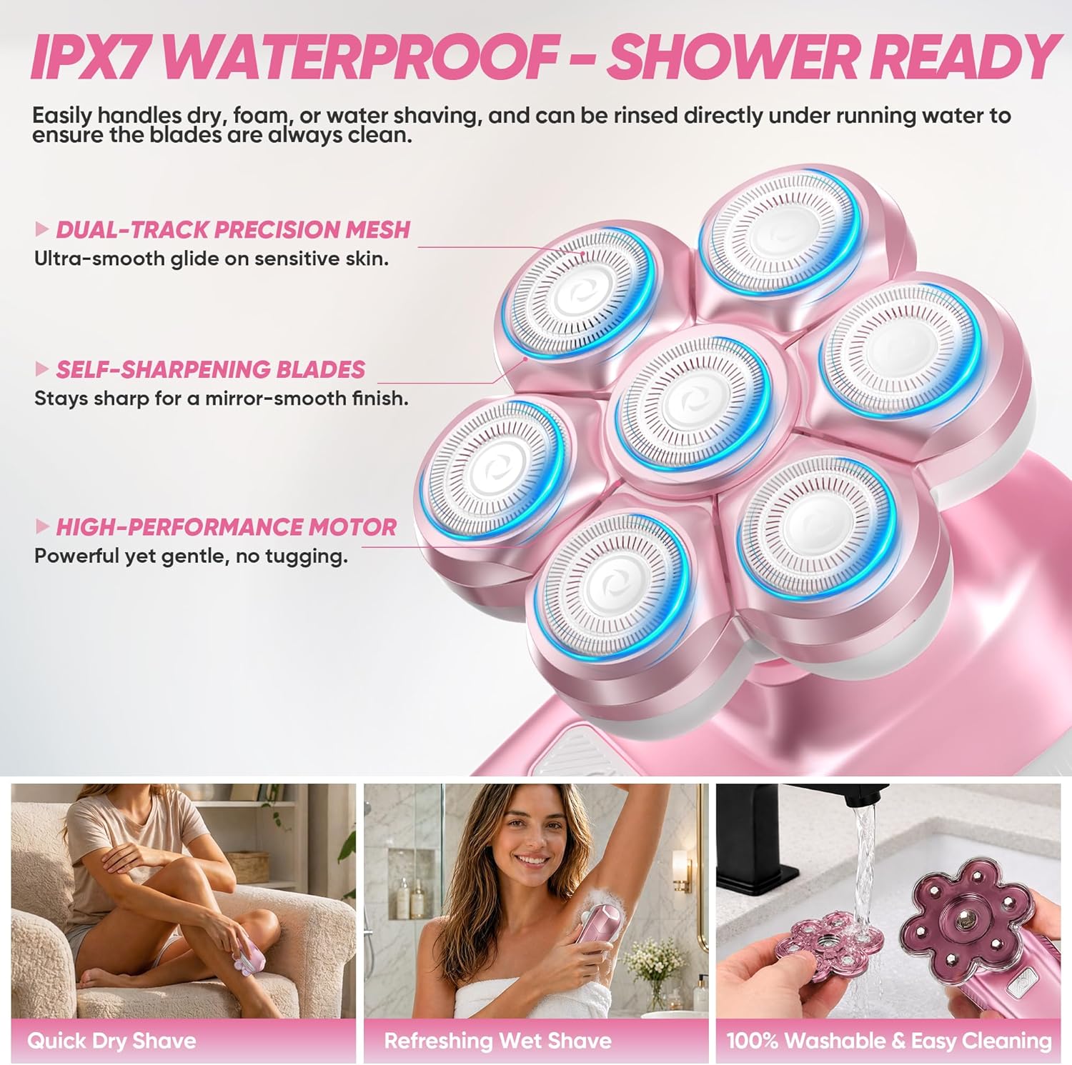 Detalle de Electric Shaver for Women with 7D Magnetic Heads: All-in-One Wet & Dry Grooming Kit