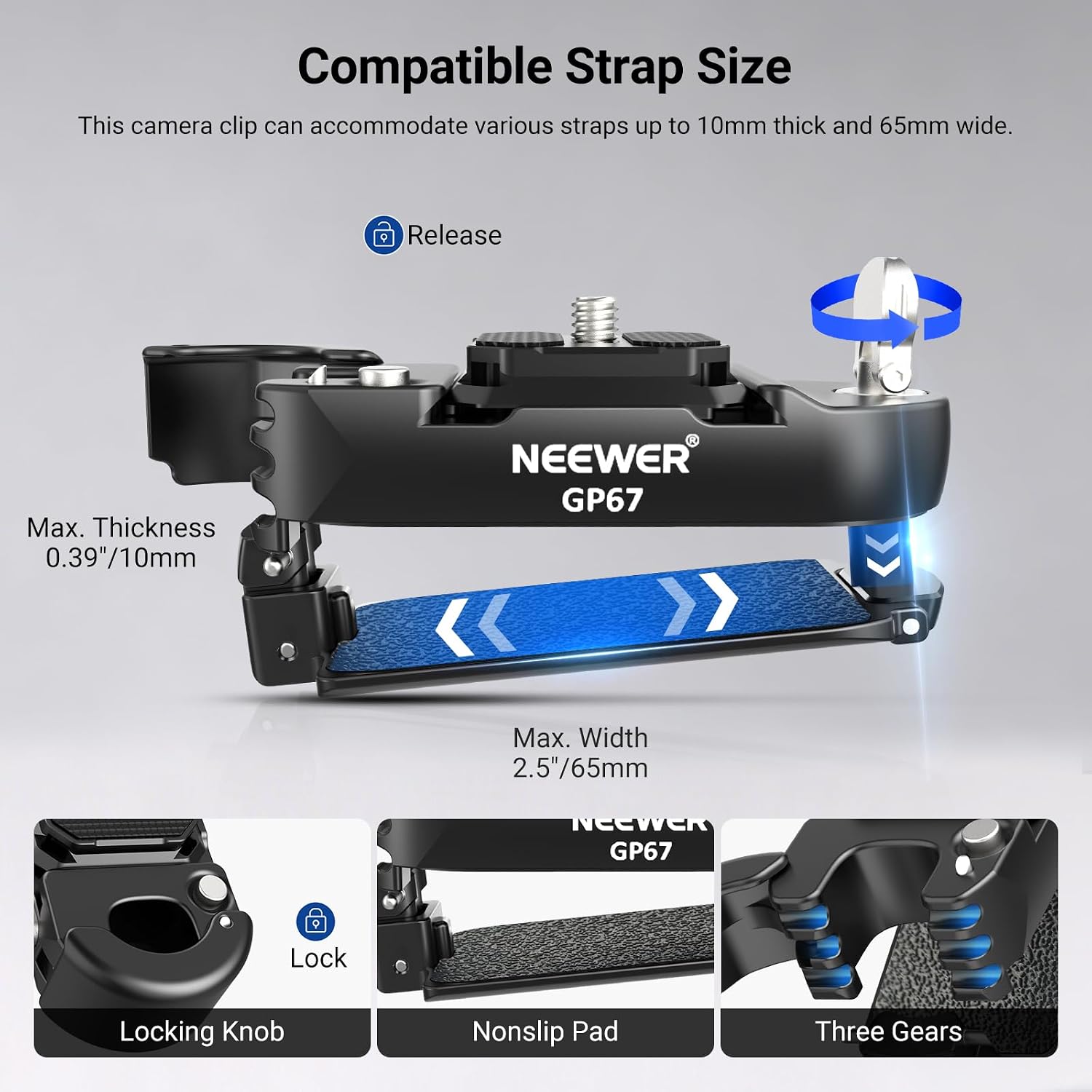 Thumbnail 3 de NEEWER Camera Backpack Clip: Quick Release Mount for PD & Arca, 22lb Load