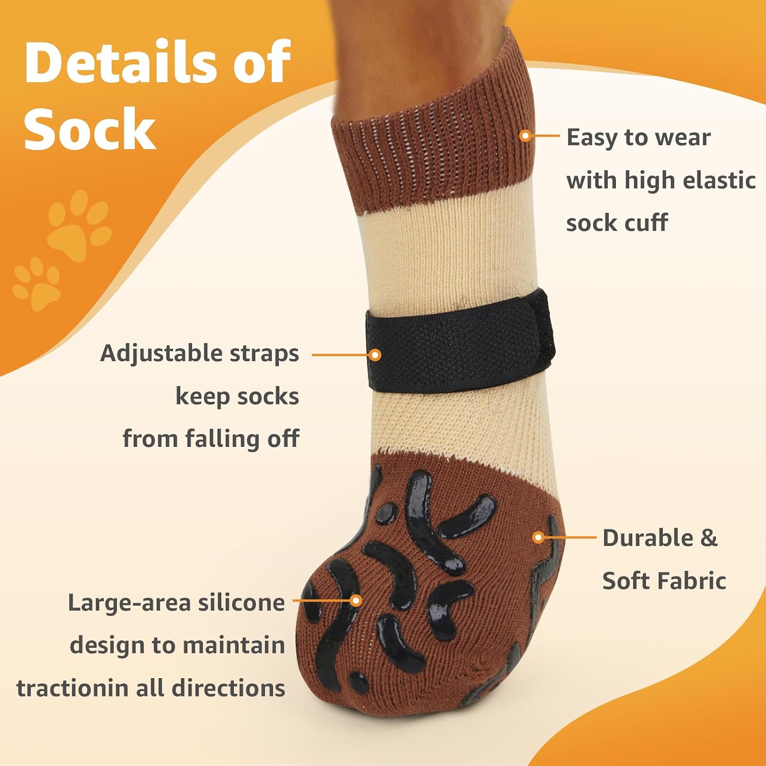 Detalle de PICK FOR LIFE 2 Pairs Dog Socks (XS) anti-slip paw protectors with grips and adjustable straps