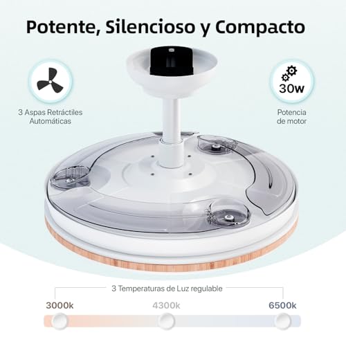 Thumbnail 2 de LEDUNI ventilador con luz LED 72W, 7590 lúmenes y mando a distancia (6 velocidades, aspas retráctiles, CCT 3000K/4000K/6000K)