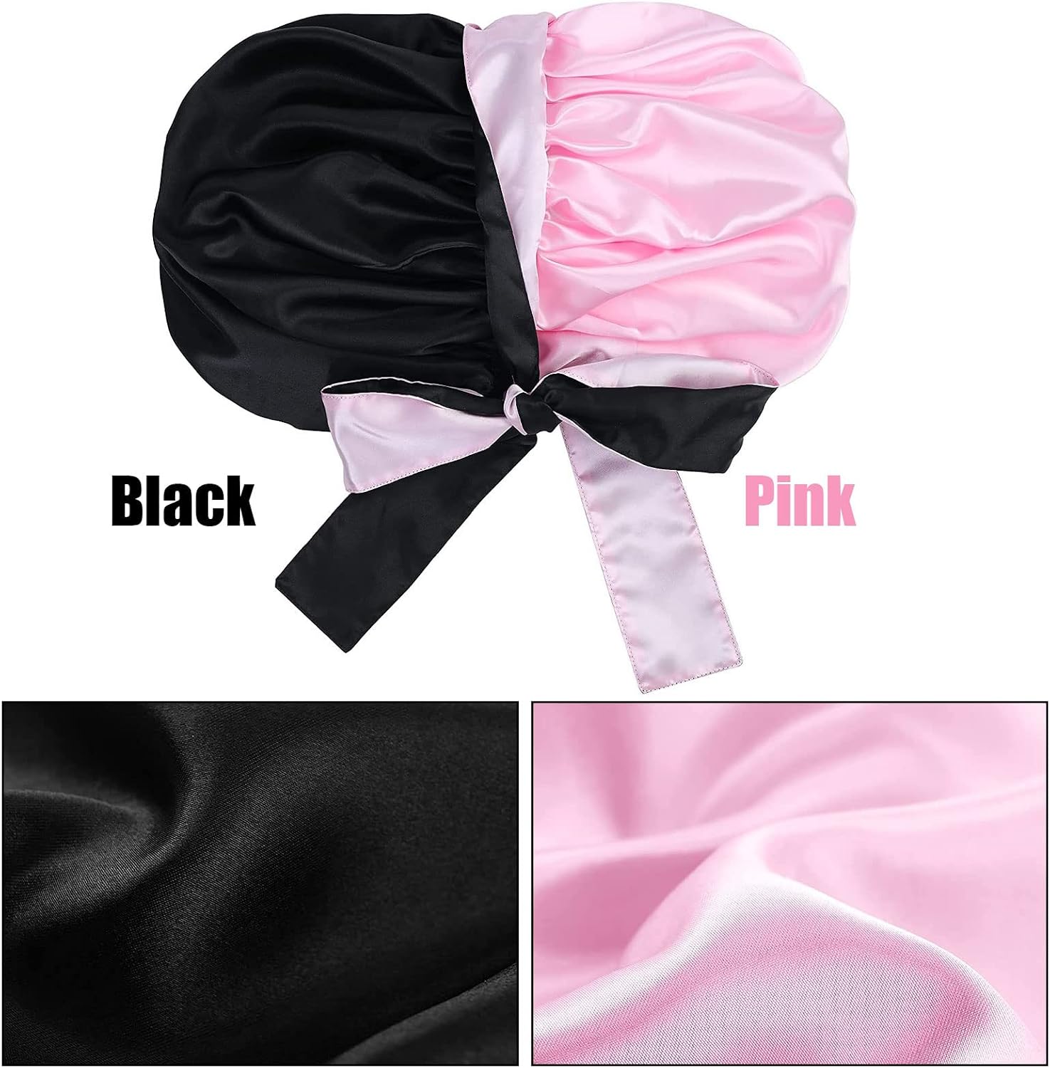 Detalle de 1PC Silk Satin Bonnet Hair Bonnet with Tie Band – Extra Large, Reversible Nightcap for Long Curly Hair