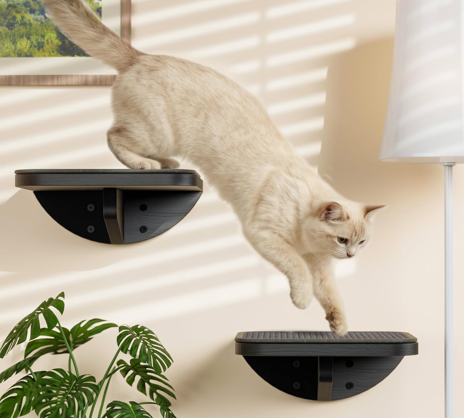 Thumbnail 6 de 2PC Cat Stairs with Scratching Mat – Wall-Mounted Wooden Climbing Shelves with Foam Cushion