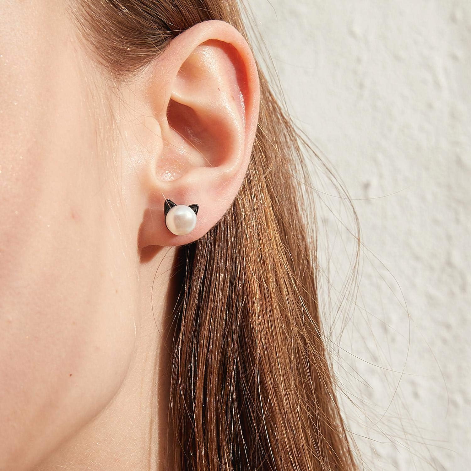 Detalle de jiamiaoi Kinder-Katzen-Ohrstecker aus 925er Silber mit Süßwasserzuchtperle (7,5–8 mm)