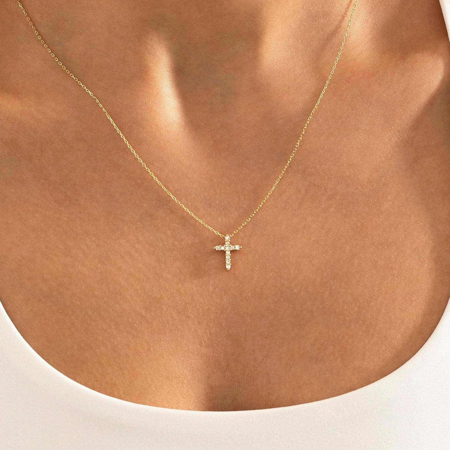 Thumbnail 2 de TINGN Kreuzkette Damen 14K Gold Vergoldet – Kommunion Geschenke für Mädchen, 40 cm + 5 cm Verlängerung
