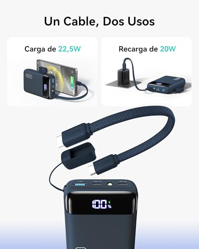 Detalle de INIU Power Bank ultrapequeño de 20000mAh con carga rápida 22,5W y cable USB-C incluido