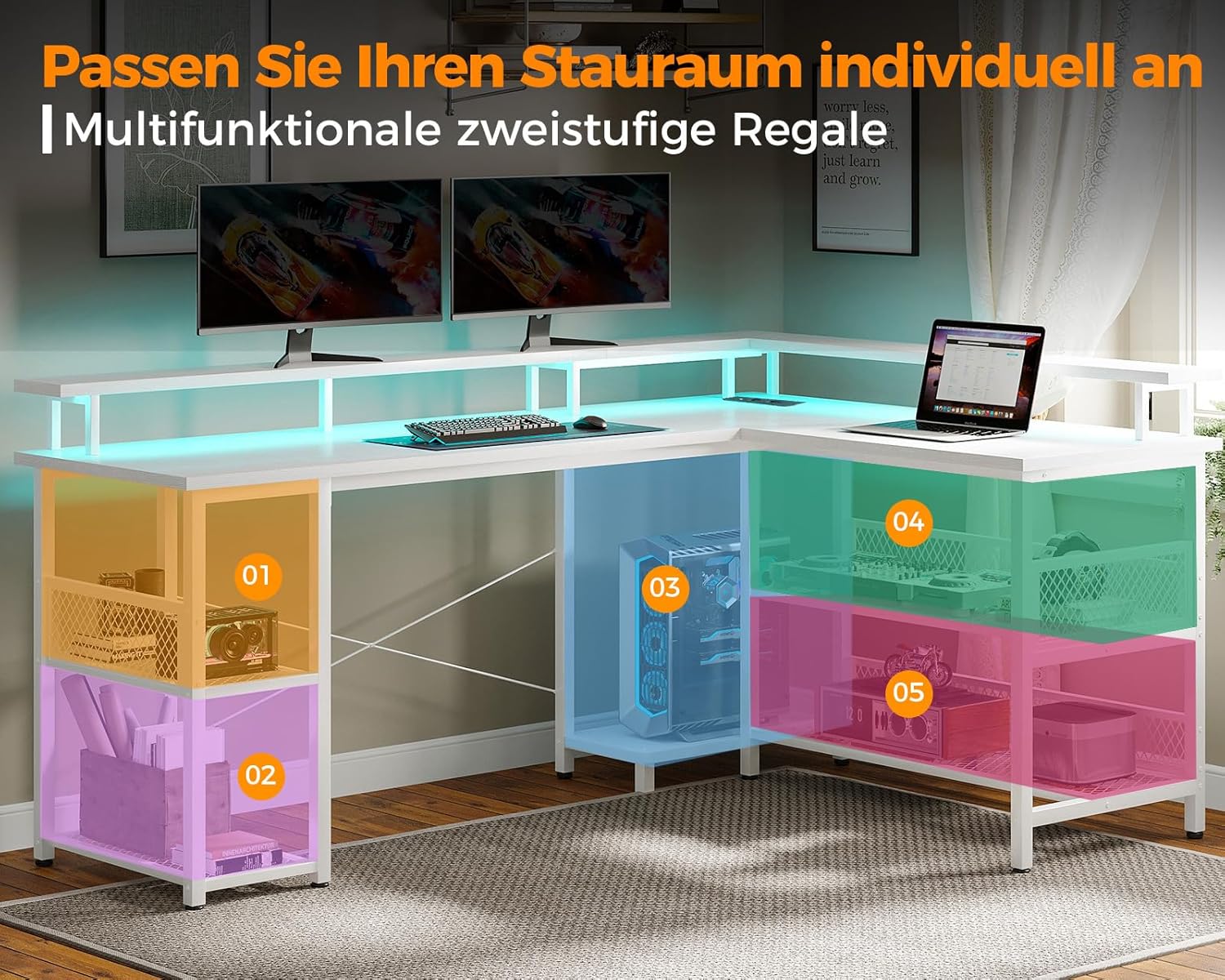 Thumbnail 5 de ODK Gaming Tisch mit LED – 168×120 cm, reversibel, 2 Steckdosen & 2 USB-Ladeanschlüsse