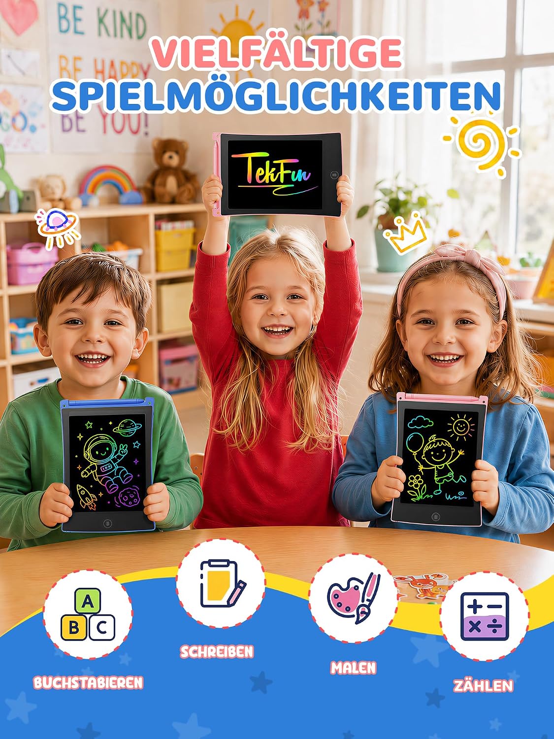 Detalle de TEKFUN 2er-Set LCD Zeichenbrett 8,5 Zoll – Umweltfreundliche Zaubertafel mit Lanyard (Rosa+Blau)