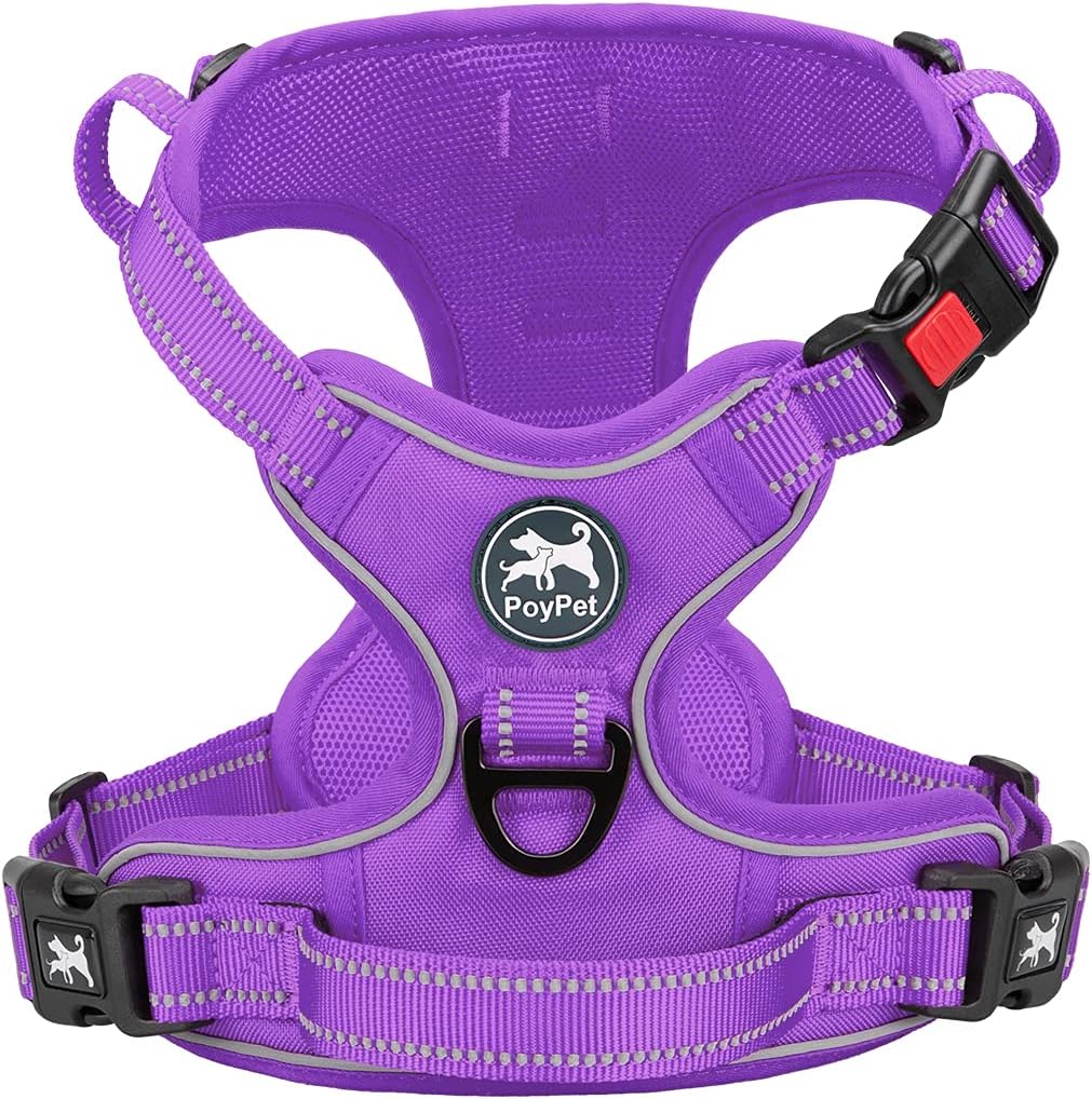 Detalle de PoyPet No Pull Dog Harness (Purple, Size M) – Reflective, Soft & Adjustable