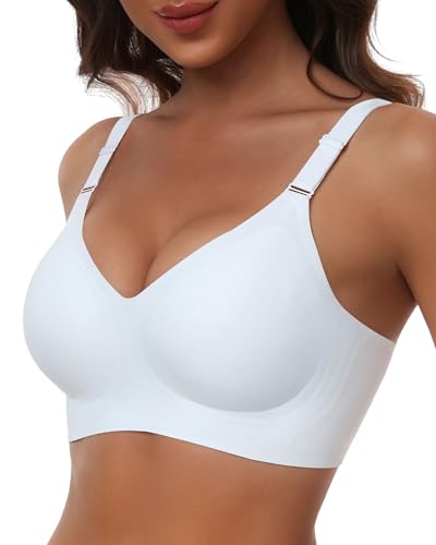 Detalle de HORISUN Wireless Push Up Full Coverage Bra – Seamless, Soft Support (White, M)