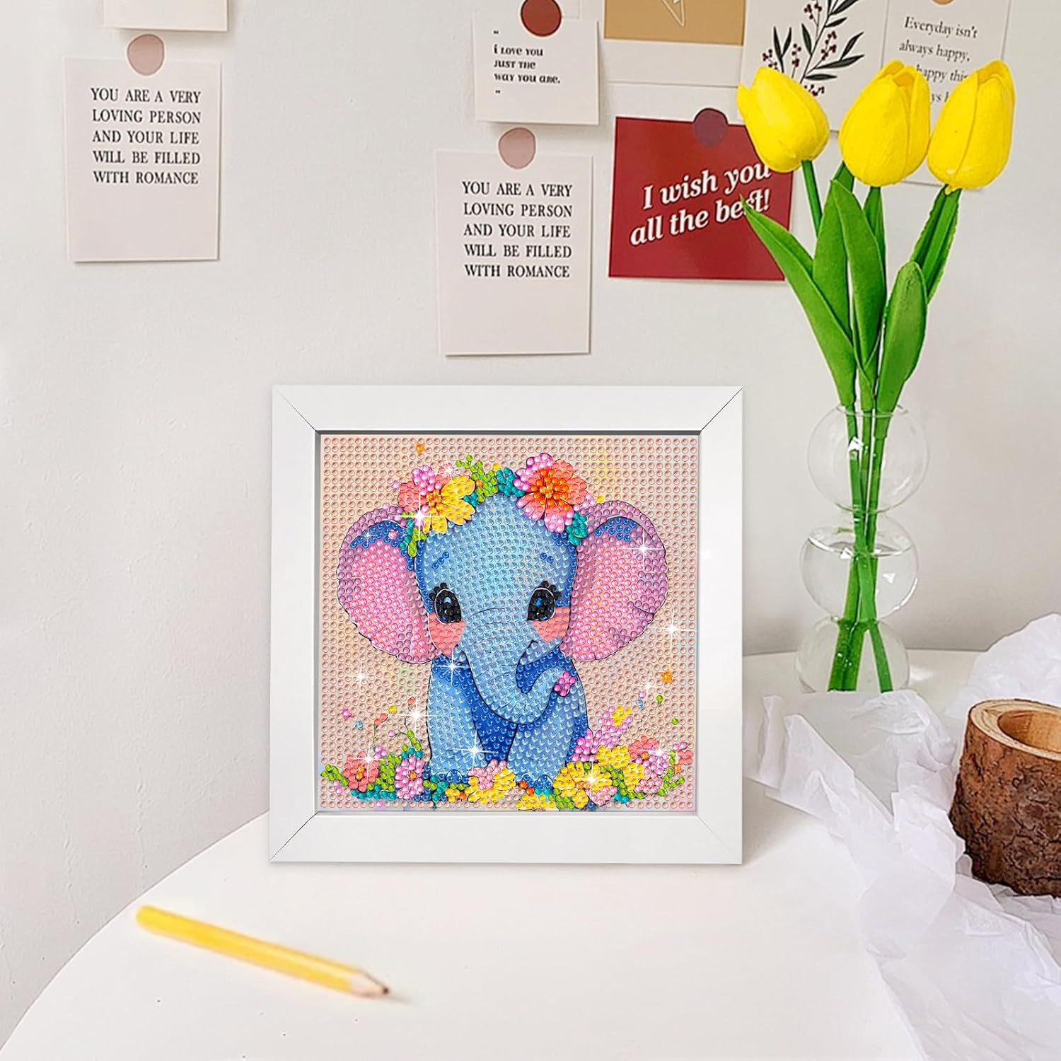 Thumbnail 1 de Jieyisier Elefant 5D Diamond Painting Set mit Holzrahmen (6x6 Zoll) – DIY Tierbild zum Selbermachen