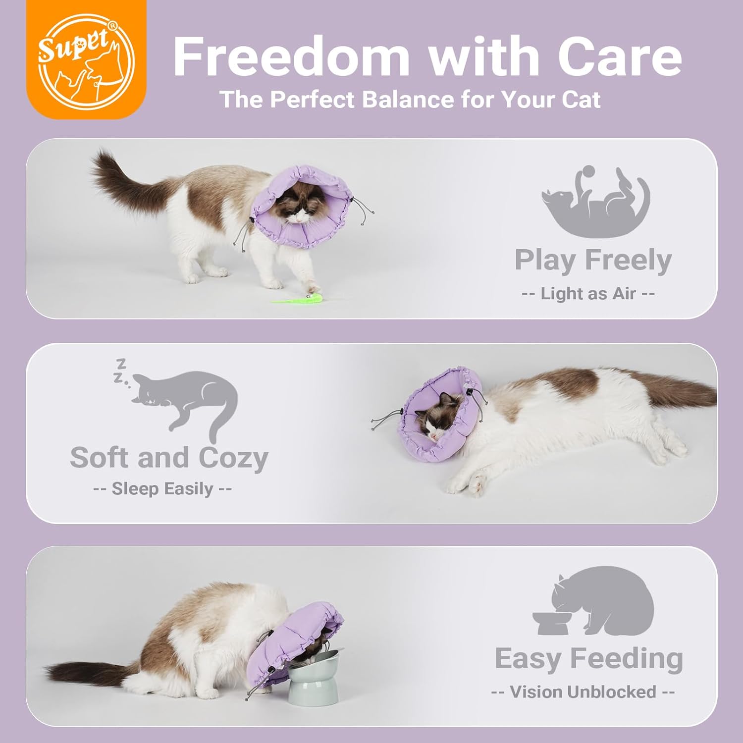 Detalle de Supet Soft Cat Cone Collar: Adjustable, Waterproof Recovery Shield for Cats