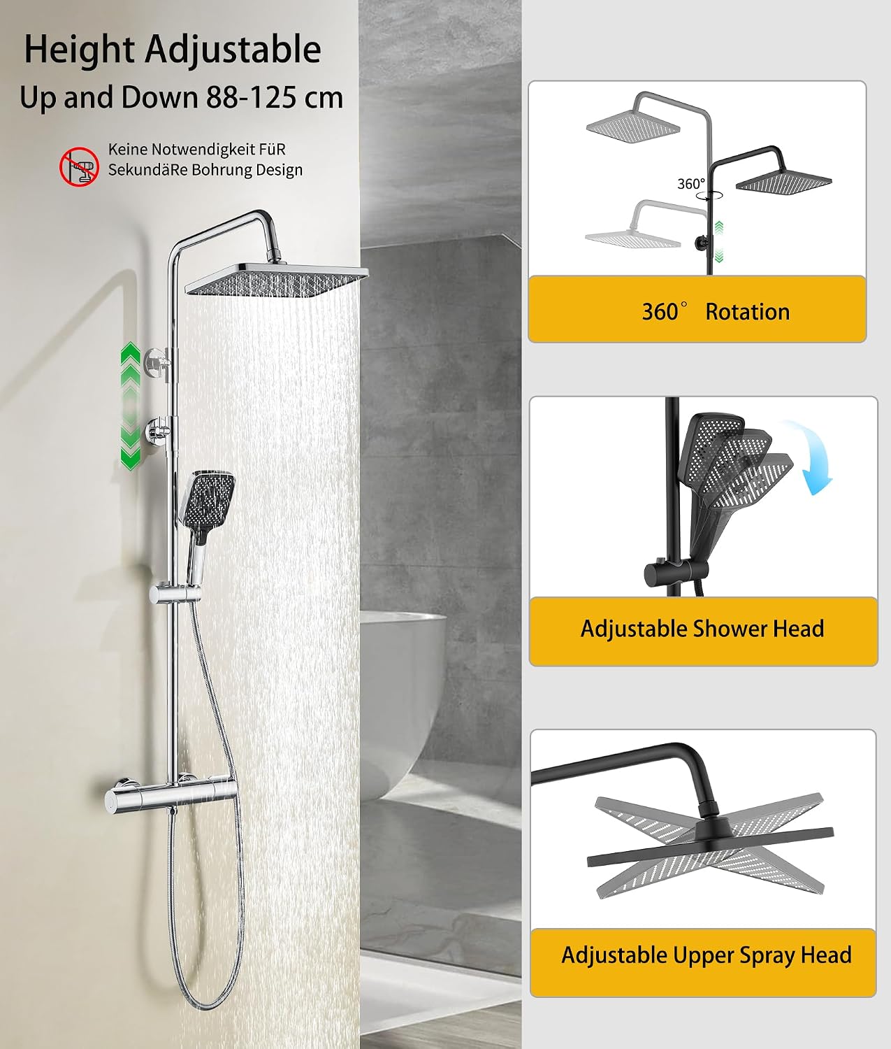 Detalle de Duschsystem mit Thermostat 88–125 cm
