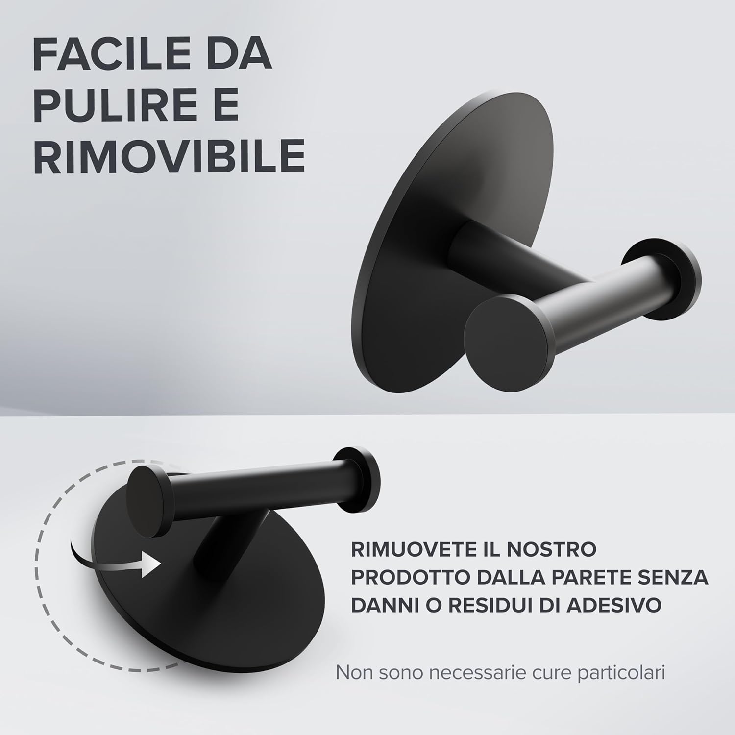 Thumbnail 2 de Gancio doppio per asciugamani Vigra di Ovimar: installazione adesiva in acciaio inox nero opaco