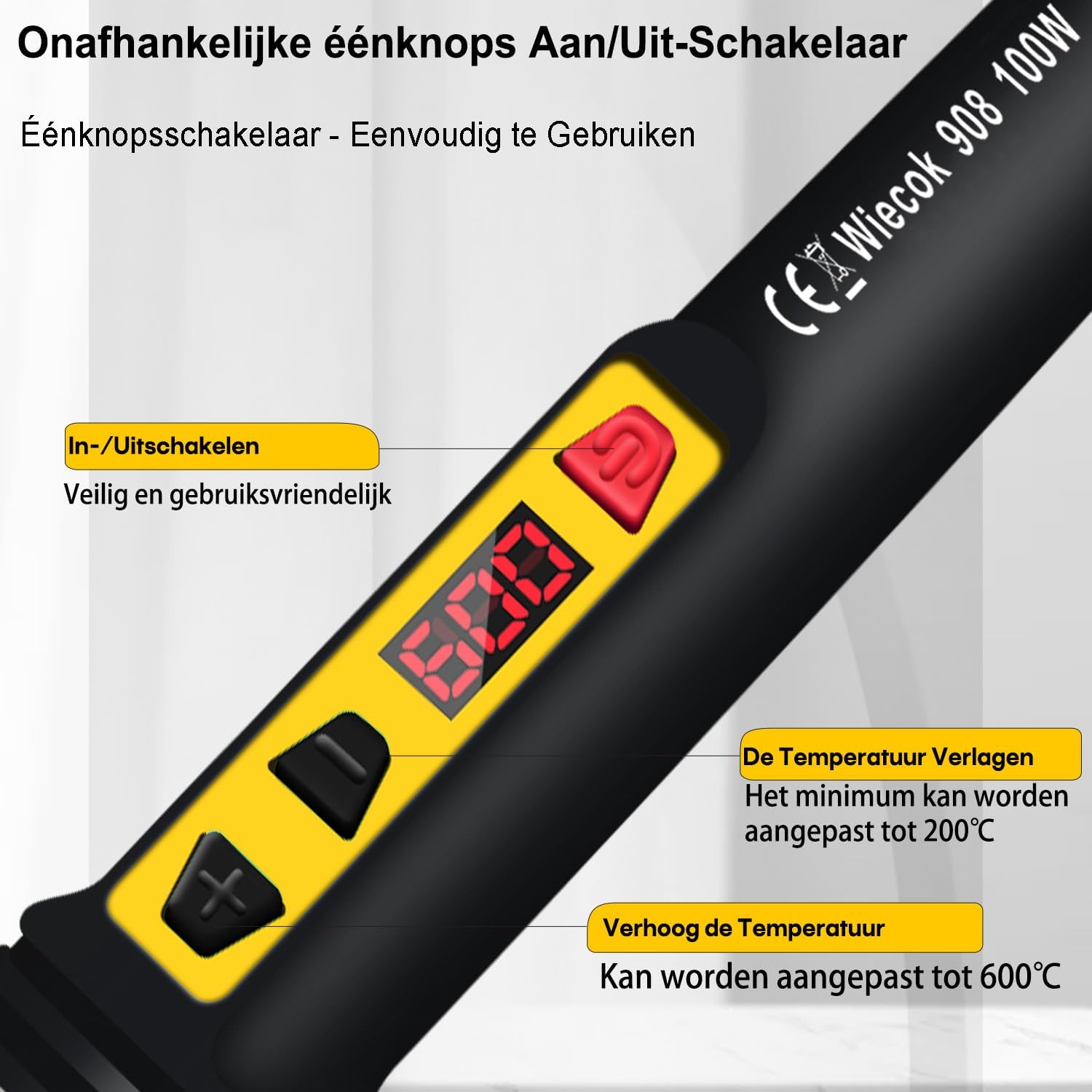 Thumbnail 3 de Wiecok 908 soldeerbout 100 W met lcd-scherm en instelbare temperatuur