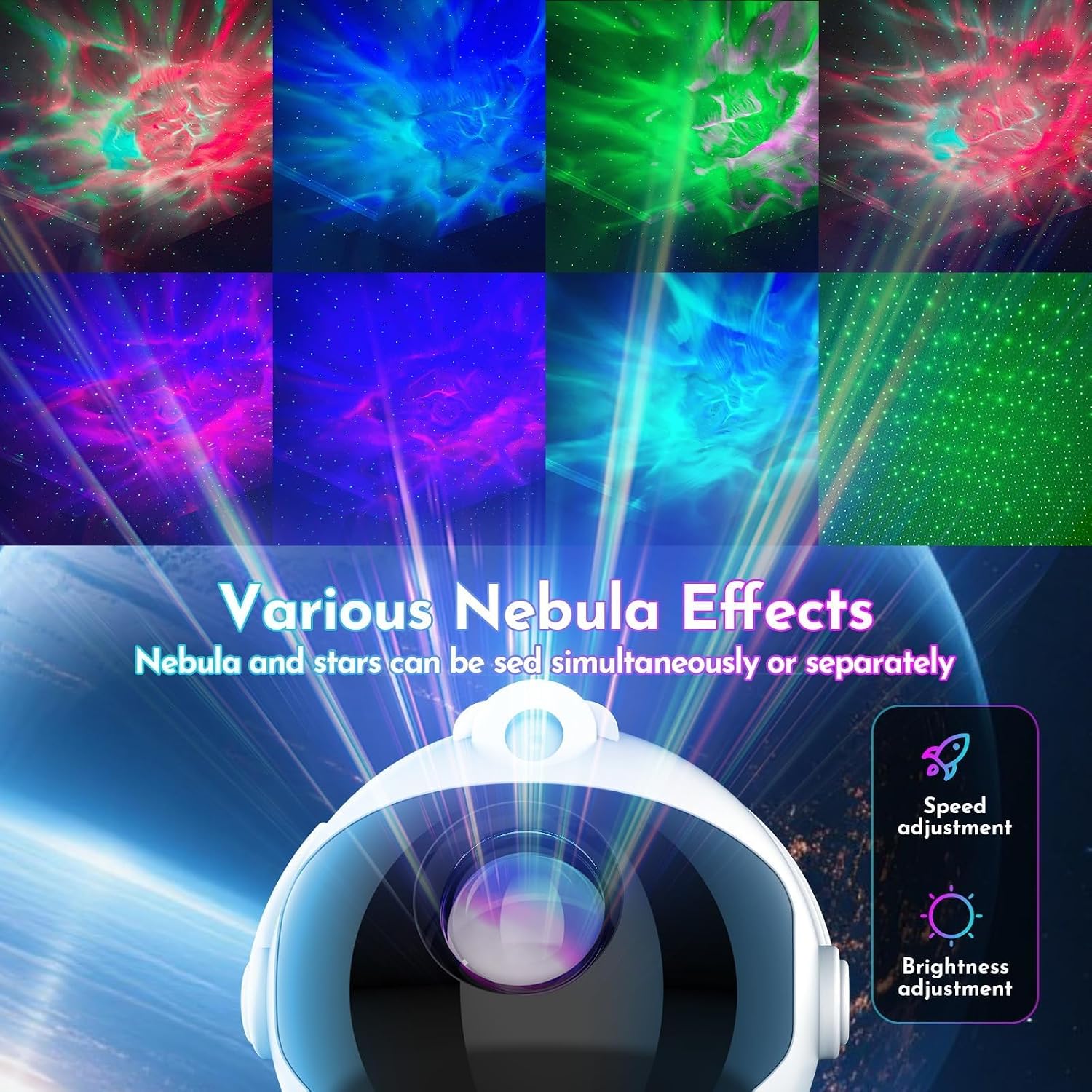 Detalle de JIWYJOT XKM-002 Astronaut Galaxy Projector with 8 Nebula Colors and Remote