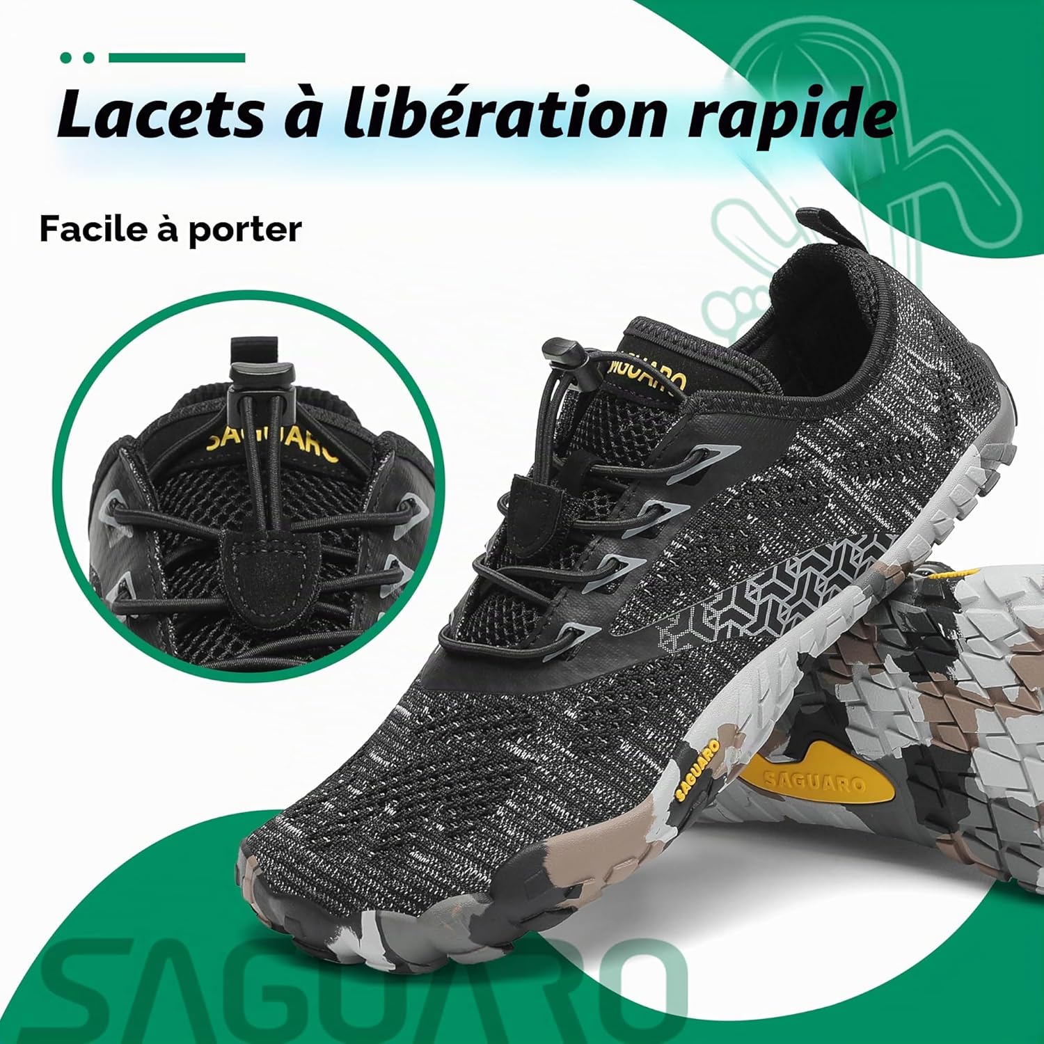 Thumbnail 4 de SAGUARO Chaussure Minimaliste Homme/Femme – Chaussure légère et flexible pour marche, plage, trail (Noir d'encre, 43 EU)