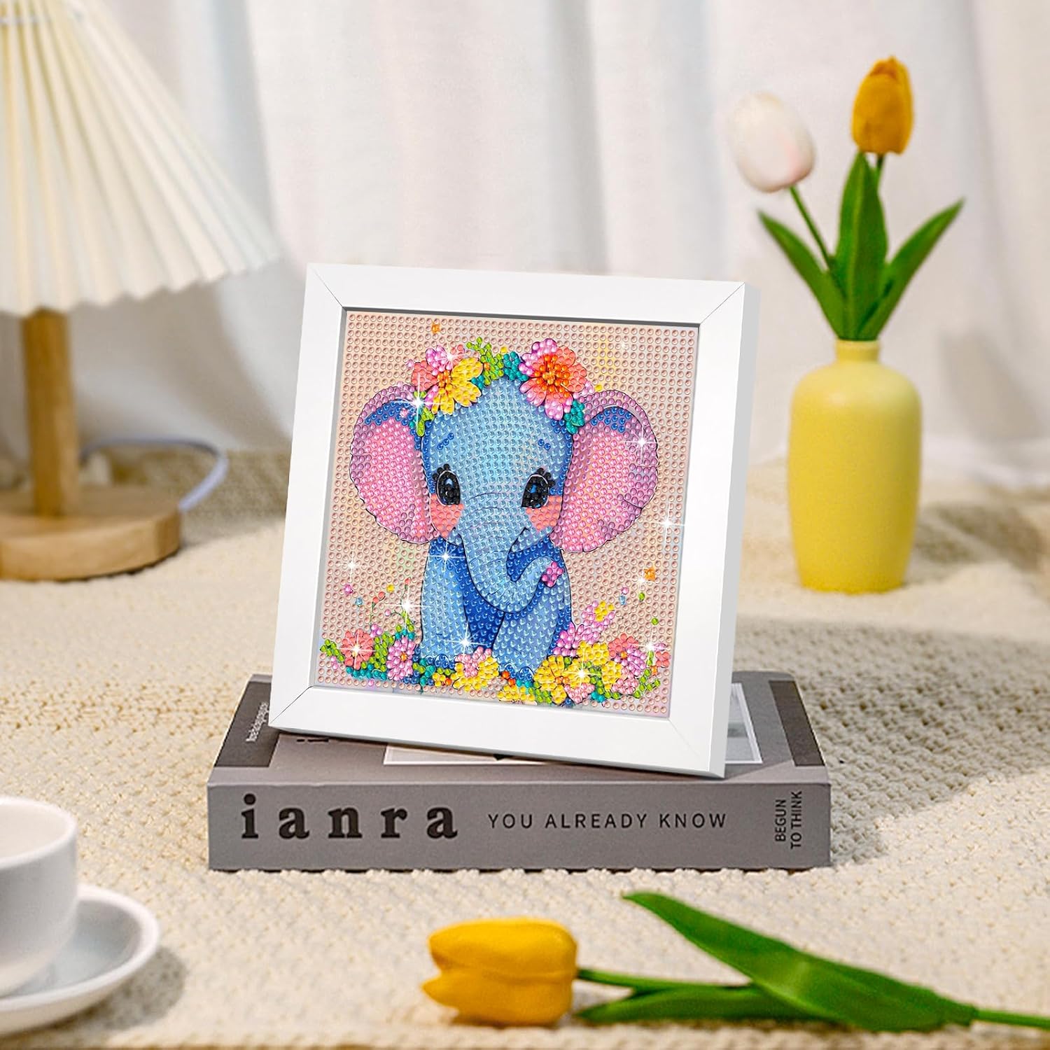 Thumbnail 2 de Jieyisier Elefant 5D Diamond Painting Set mit Holzrahmen (6x6 Zoll) – DIY Tierbild zum Selbermachen