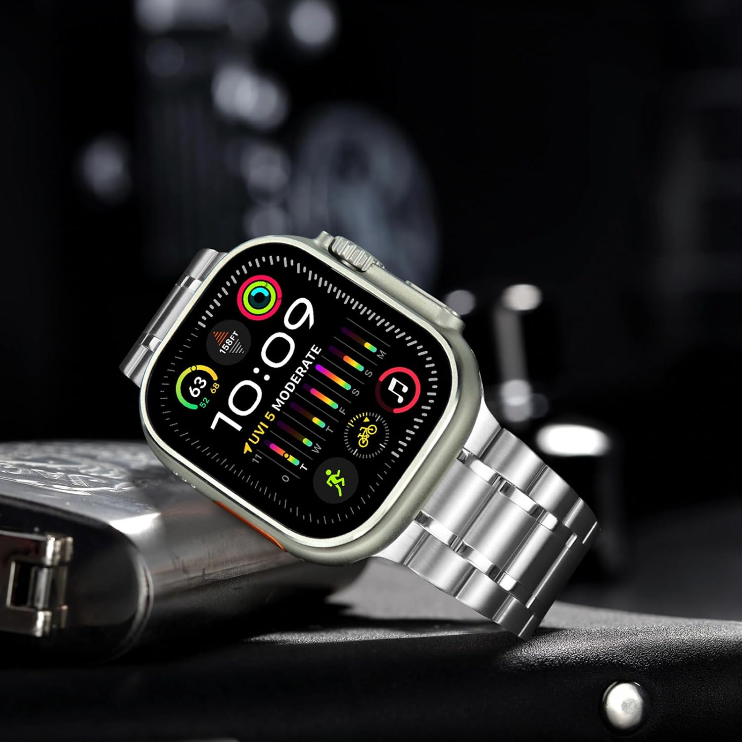 Thumbnail 1 de Anlinser five-link stainless steel Apple Watch metal strap (49mm–42mm) in Silver
