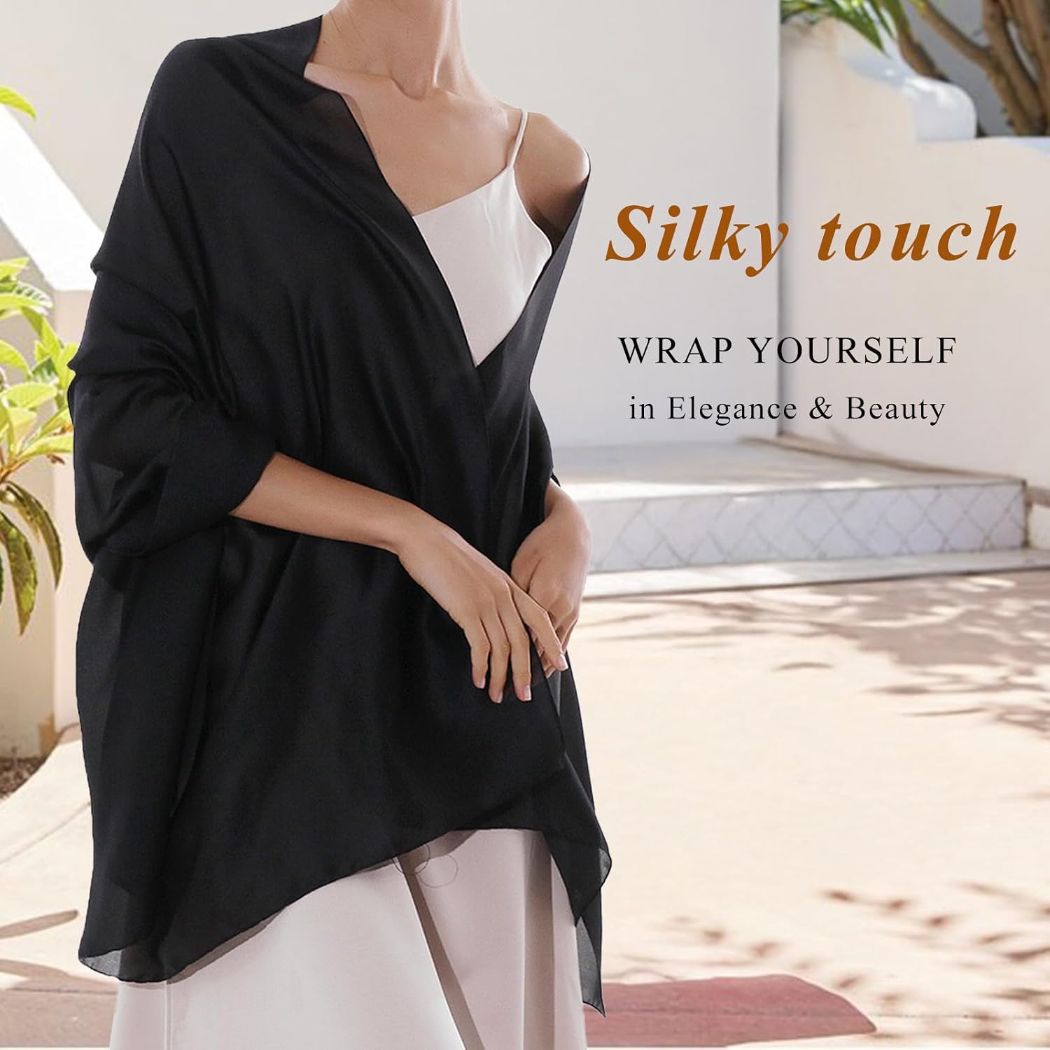 Thumbnail 2 de RIIQIICHY foulard sciarpa in seta/pashmina da donna 180×90 cm per cerimonie, abiti da sera e matrimoni
