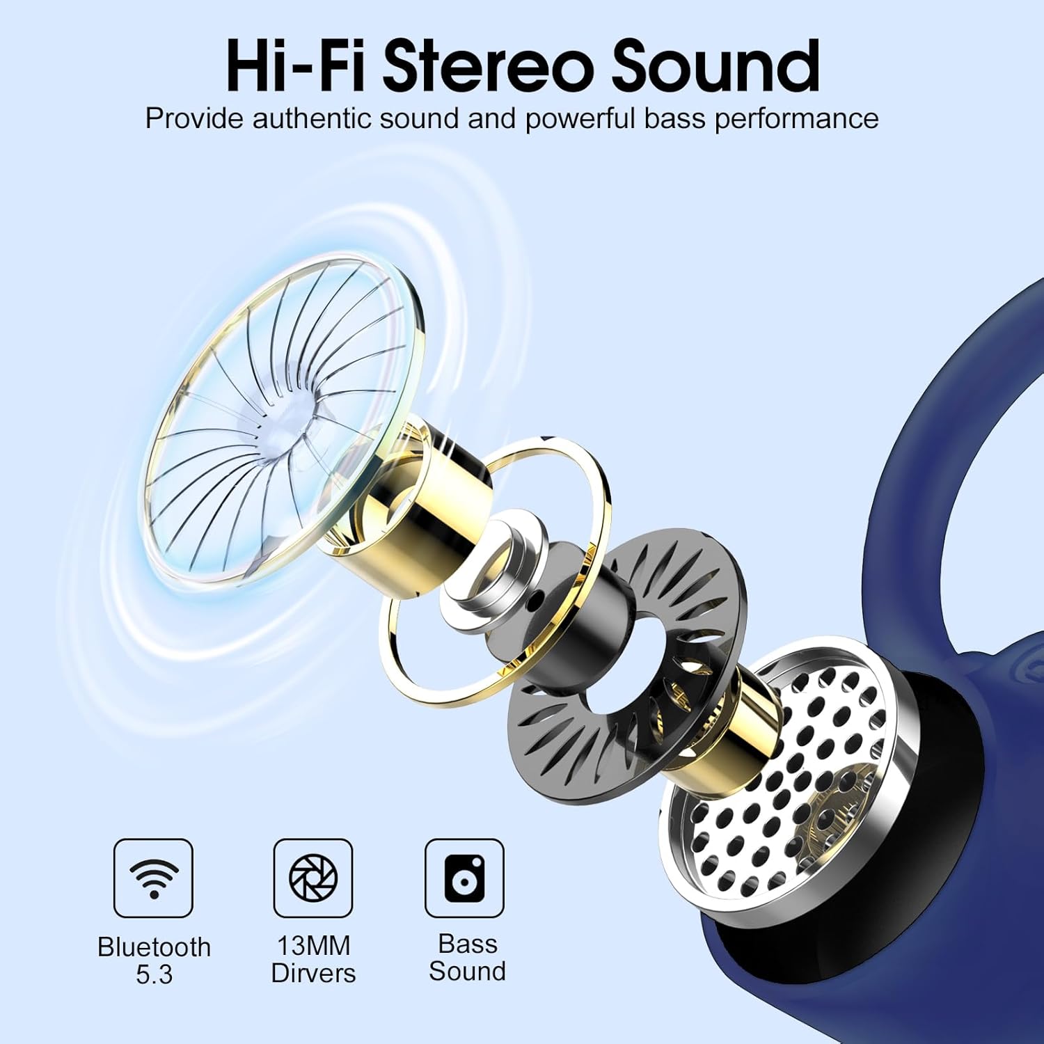Detalle de Bluetooth Kopfhörer Sport 2026 – Kabellose In-Ear mit IP7, 50 Std Spielzeit, Bluetooth 5.3, USB‑C, Blau