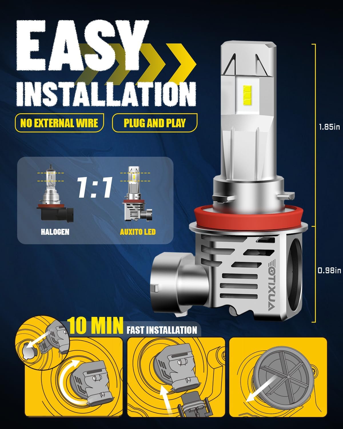 Thumbnail 3 de AUXITO 9005 H11 Bulbs Combo (9005/HB-3 and H11/H8/H9) – 6500K White Fog Light Replacement, Pack of 4