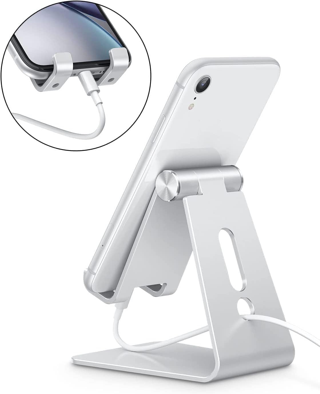Detalle de OMOTON Adjustable Aluminum Phone Stand with Charging Port