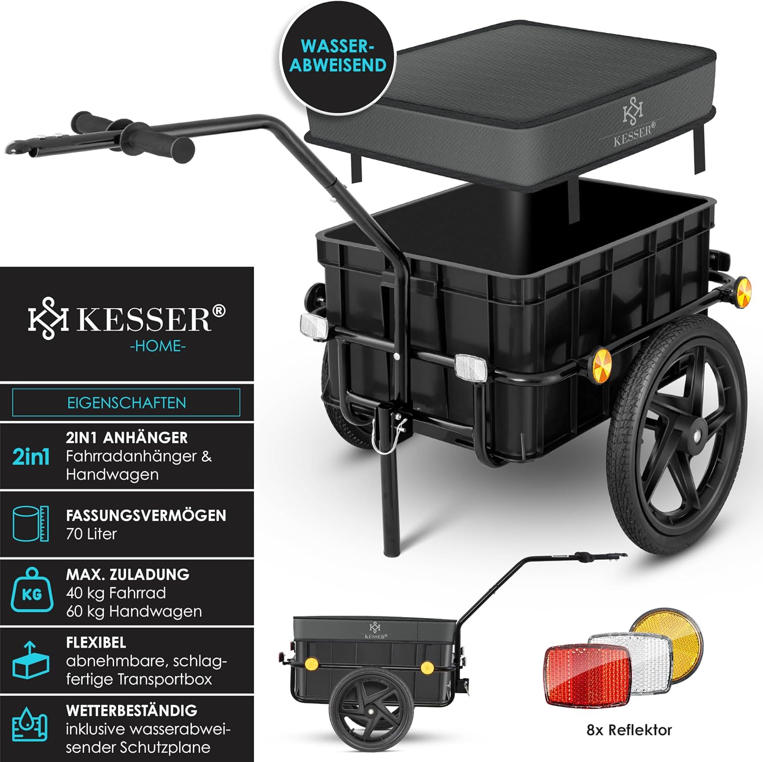 Thumbnail 1 de KESSER Fahrradanhänger mit Kupplung und Hochdeichsel – Lastenanhänger für Transportbox 70 Liter (für 2 Bierkästen)