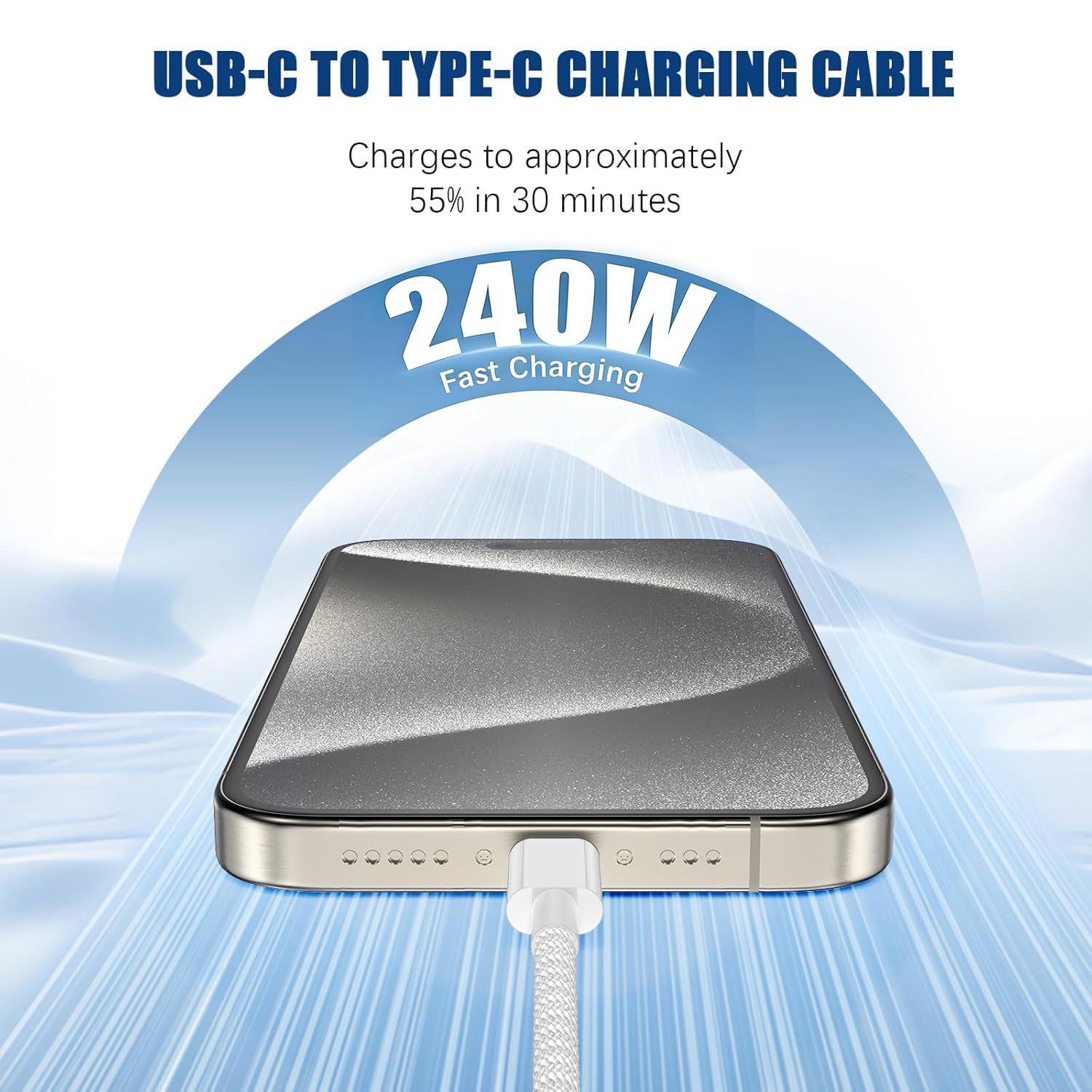 Thumbnail 1 de 240W USB-C to USB-C Fast Charger Cable (10ft) — 2-Pack Type C to C Charging Cord