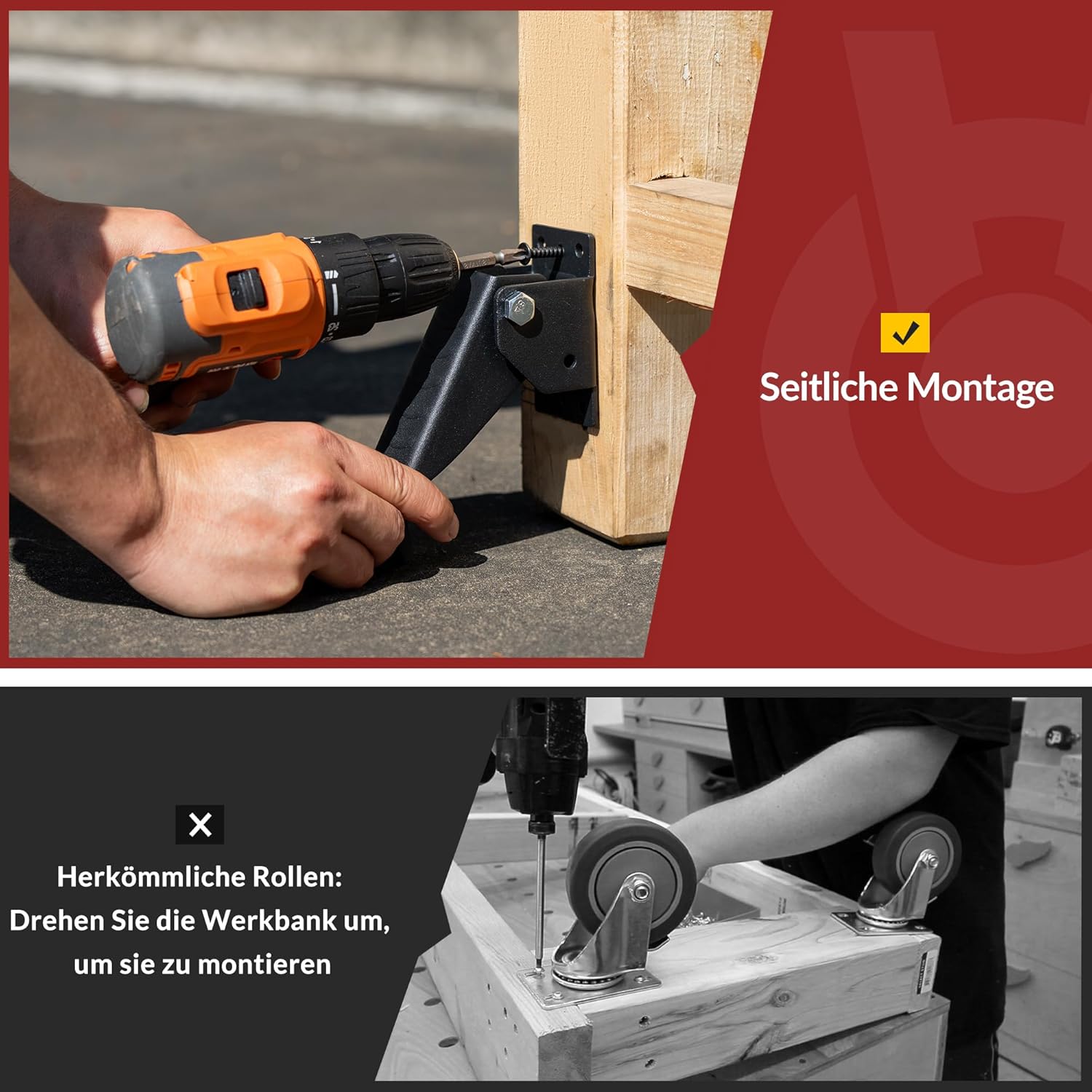 Thumbnail 4 de HOLKIE Schwerlastrollen für Werkbänke (75 mm) mit Hebe-/Senkfunktion, 360° drehbar – bis 500 kg