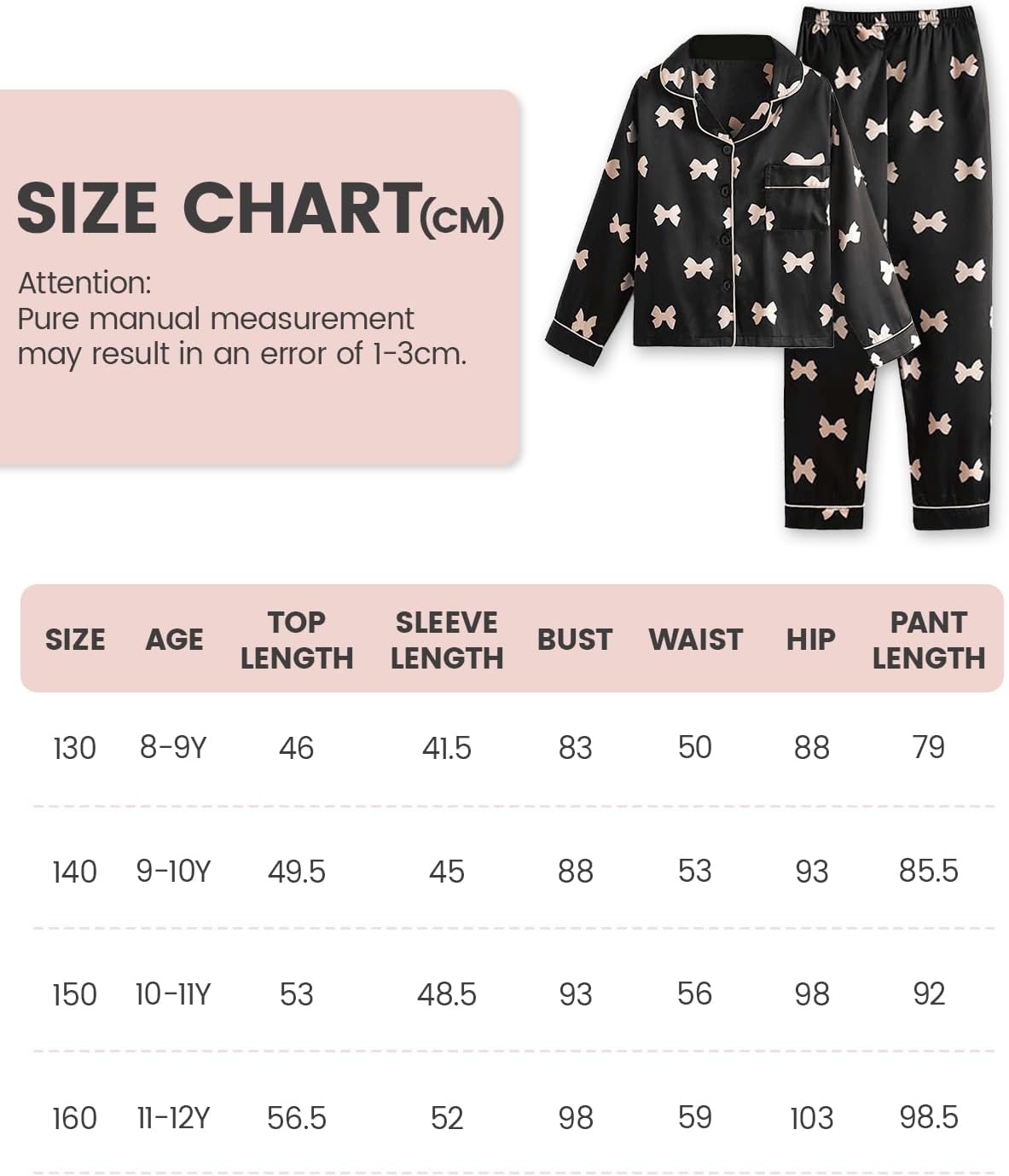 Thumbnail 6 de JiAmy pyjamas för flickor, tvådelat set i polyester med knappslå, 8–12 år