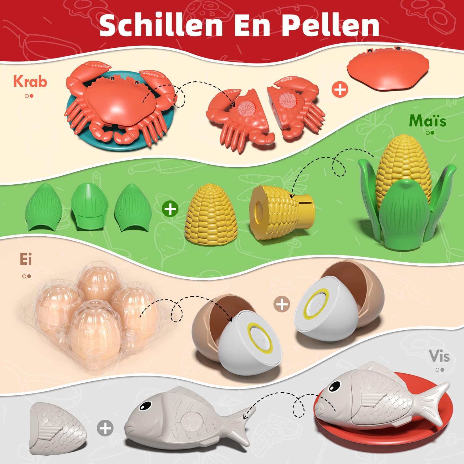 Detalle 2 de Lehoo Castle FT-007 speelkeukenset met pannen, kookgerei en speelgoedeten