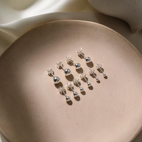 Thumbnail 6 de PRETOLE Sterling Silver Stud Earrings – 3–7mm Ball Stud Set (925 Silver)