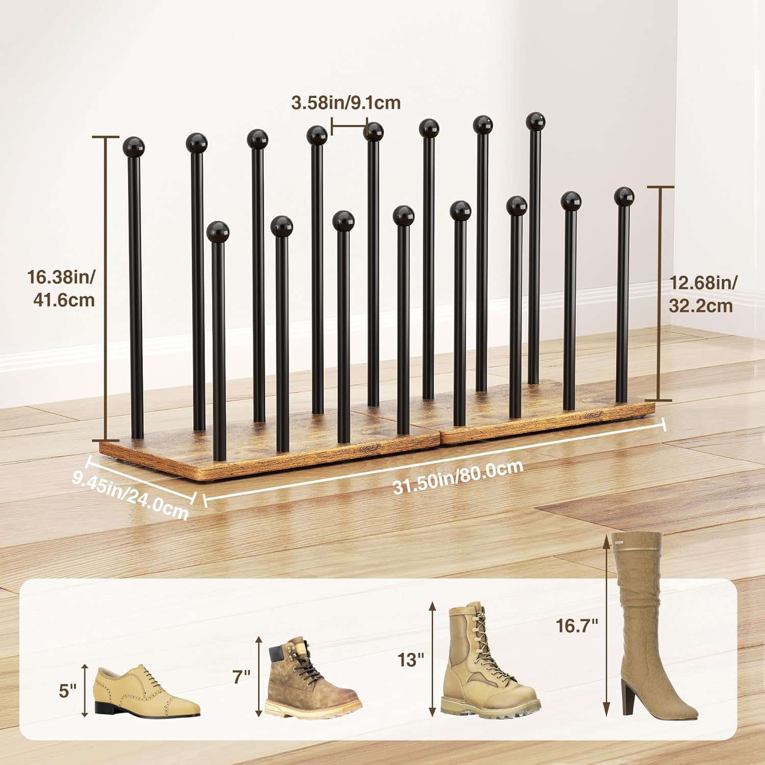 Detalle de pickpiff Étagère à chaussures 8 paires – Peu encombrante, base en bois, Noir