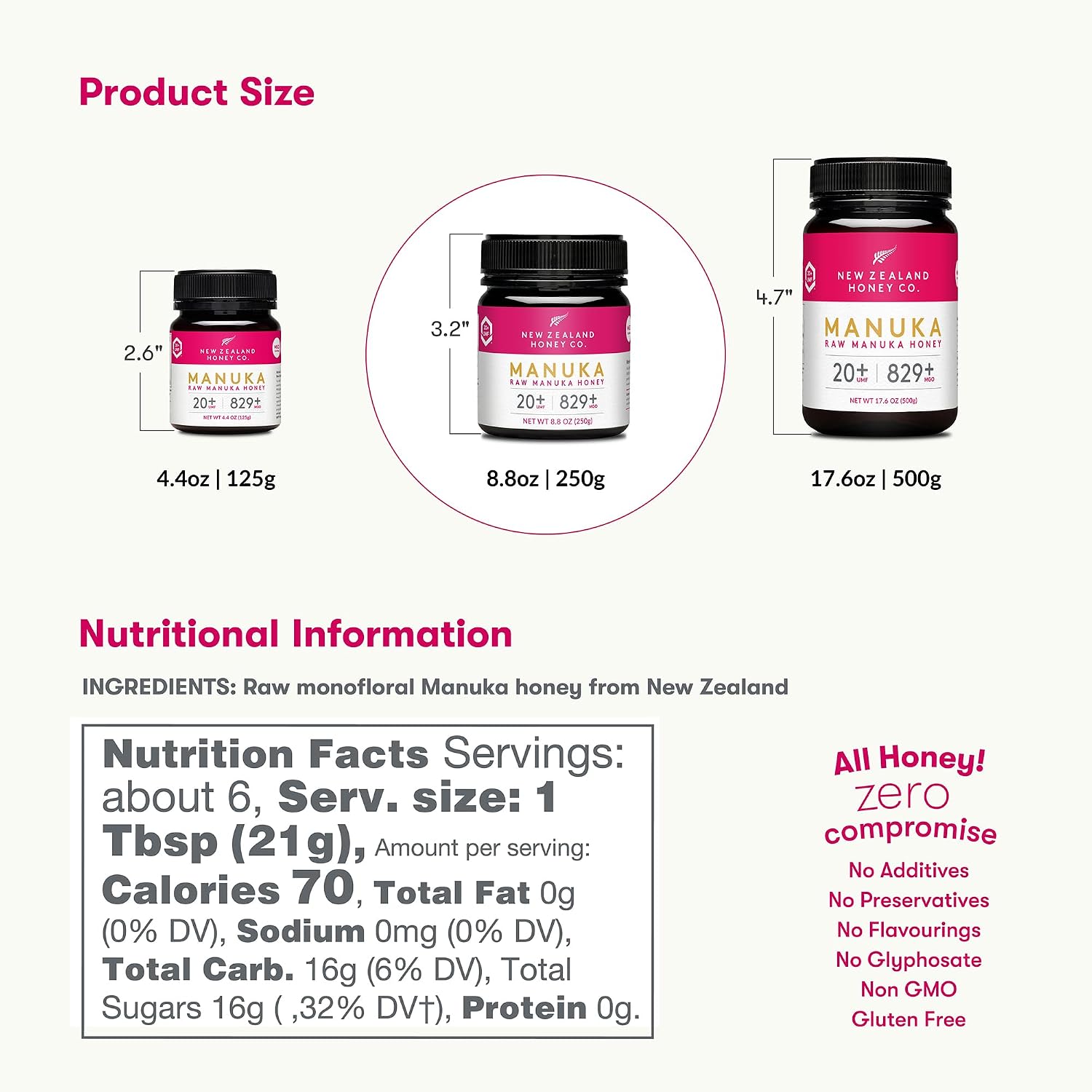 Detalle 1 de New Zealand Honey Co. Miel de Manuka MGO 829+ 🍯 250 g
