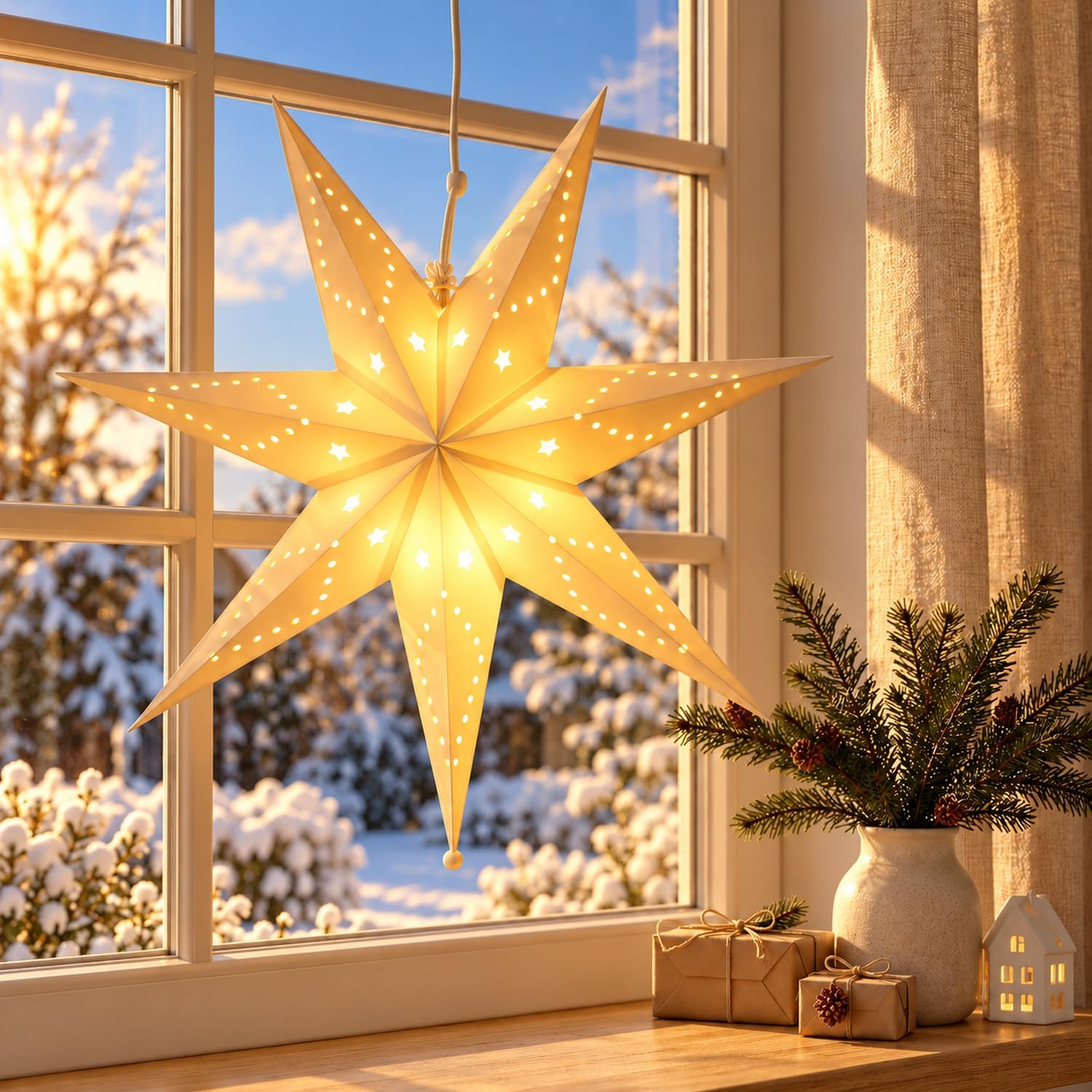 Detalle 1 de SALCAR 921066 papierowa gwiazda LED 75 cm, E14, ciepła biel