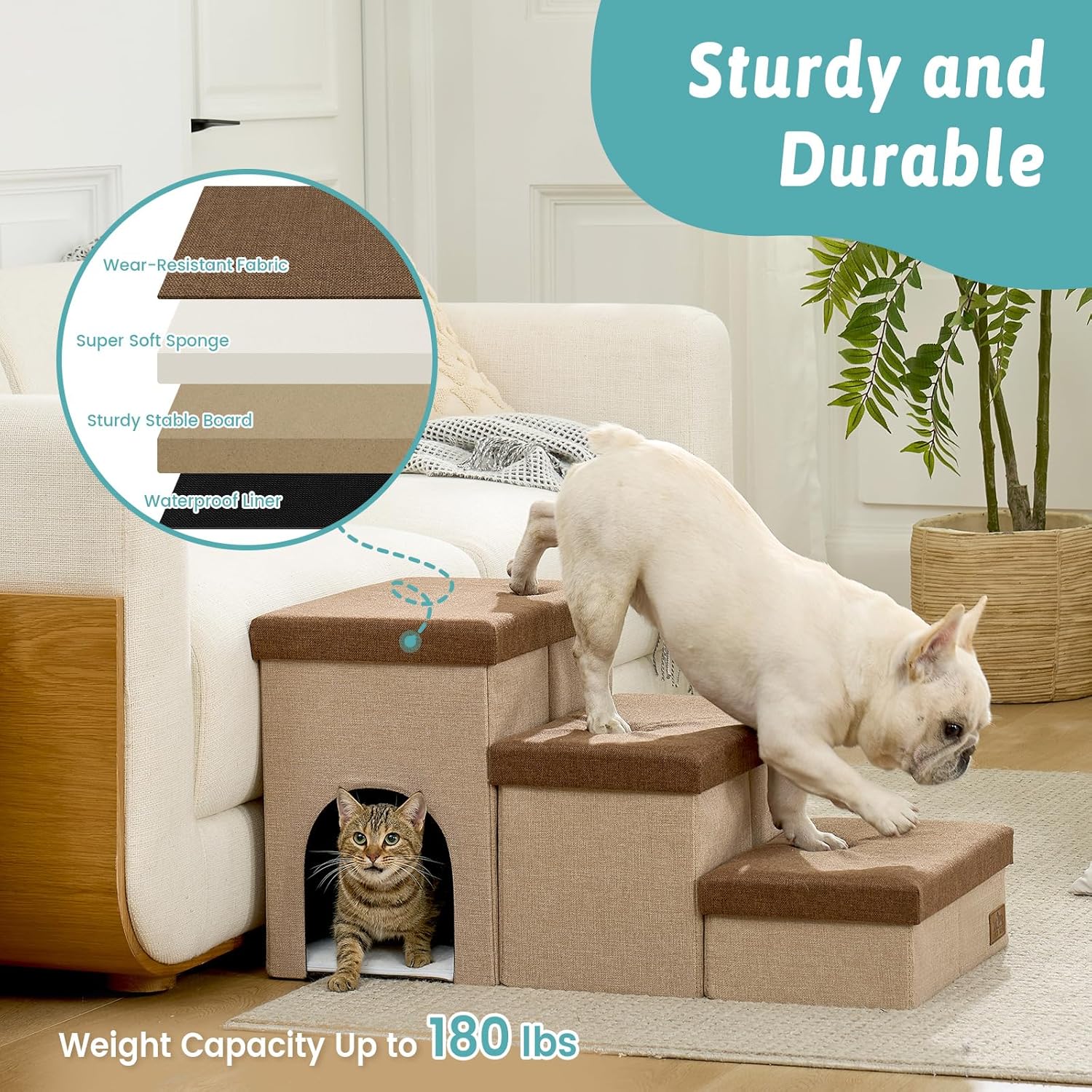 Detalle de Dog Stairs with Storage, 3-Step Wider Sturdy Dog Steps for All Sizes