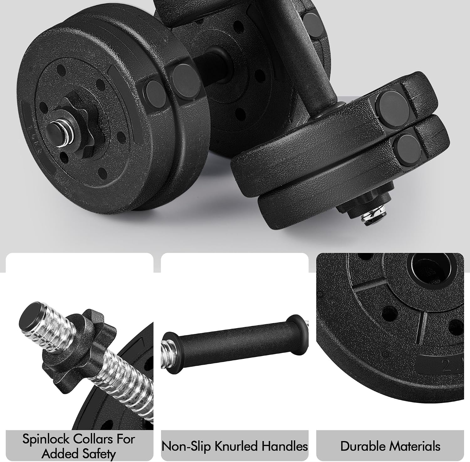 Detalle de Yaheetech set di 2 manubri regolabili con piastre (15 kg) e diversi pesi, nero
