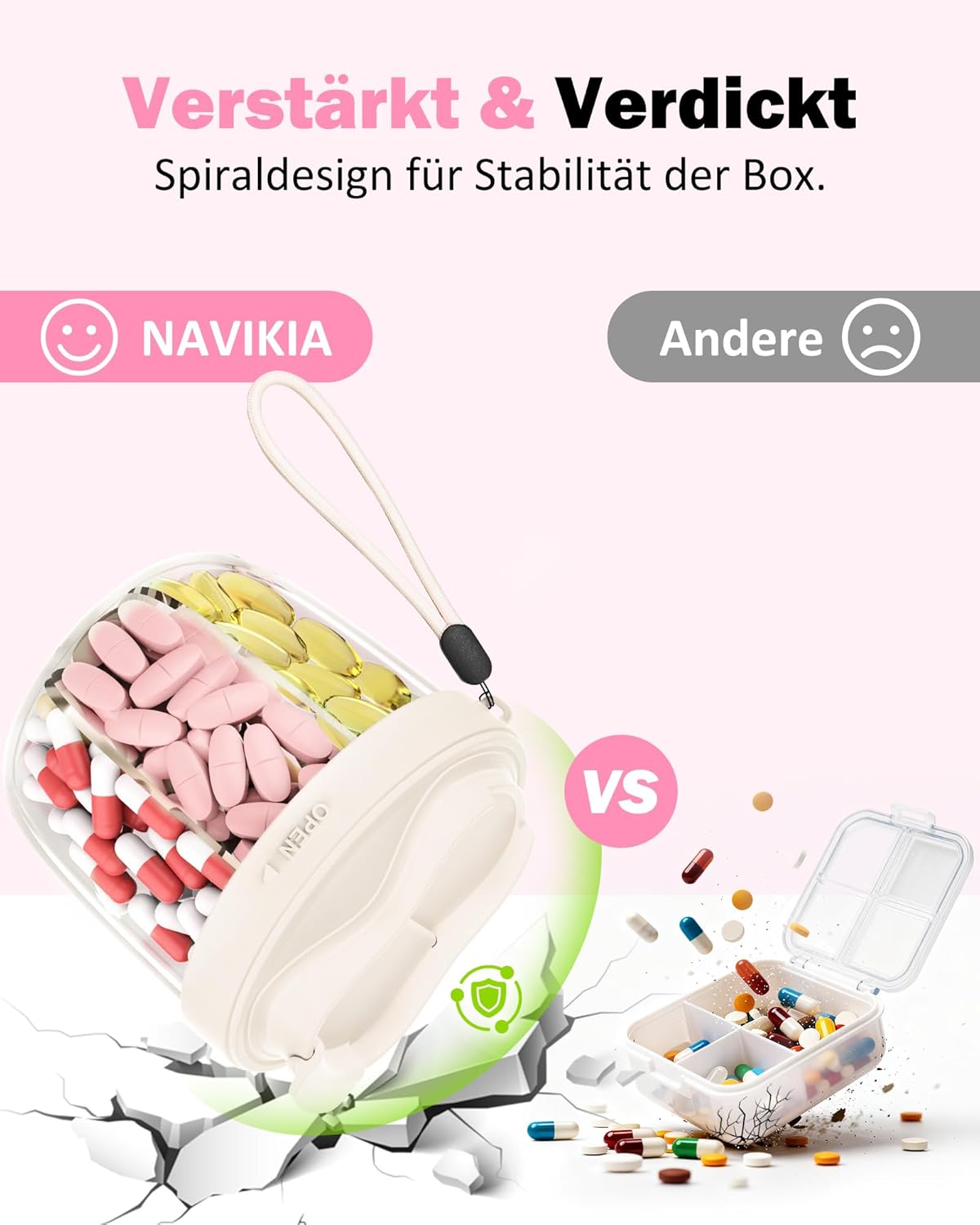 Thumbnail 5 de Tablettenbox 7 Tage „Morgens/Mittags/Abends“ – runde 7-Fach Medikamentenbox mit breiter Öffnung & Anti-Verwechslungs-Design (BPA-frei) inkl. 20 Etiketten