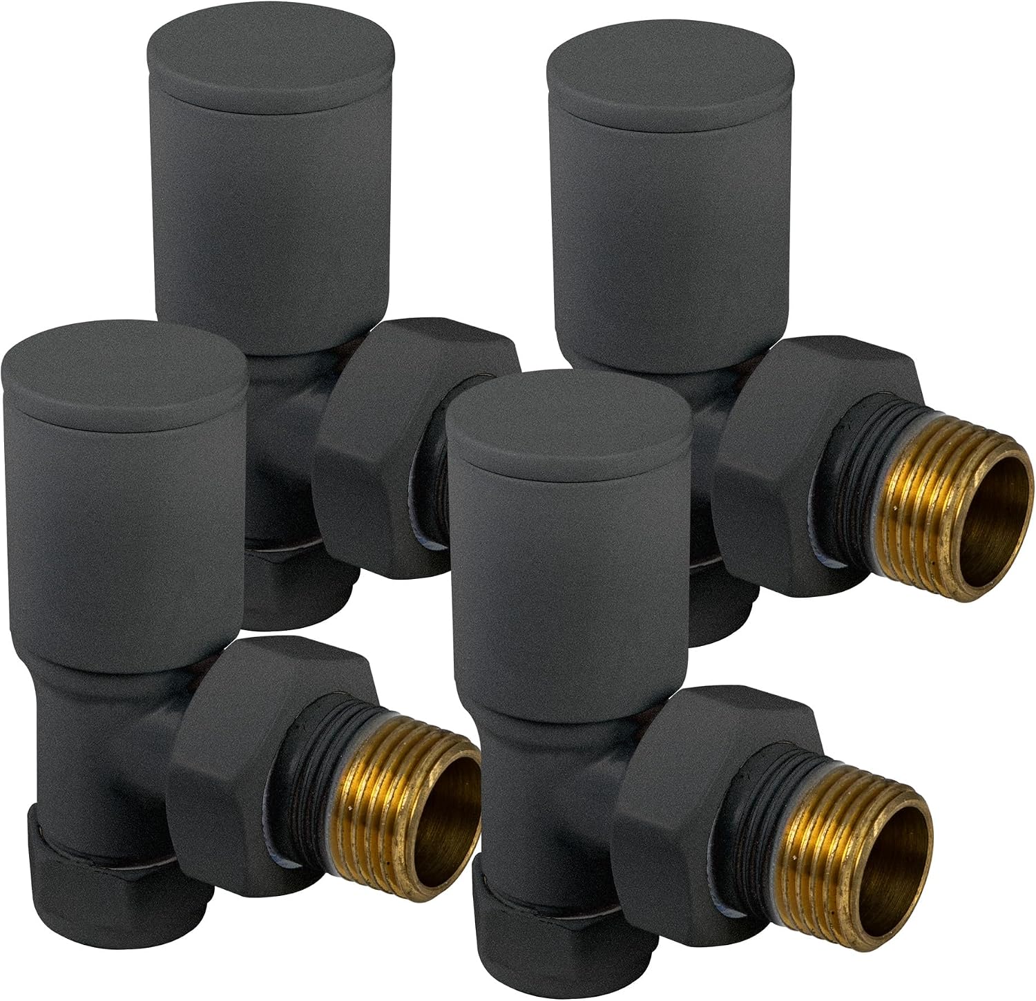VANCOCO 4Pcs 1/2"×15mm Anthracite Grey Angled Manual Radiator Valves
