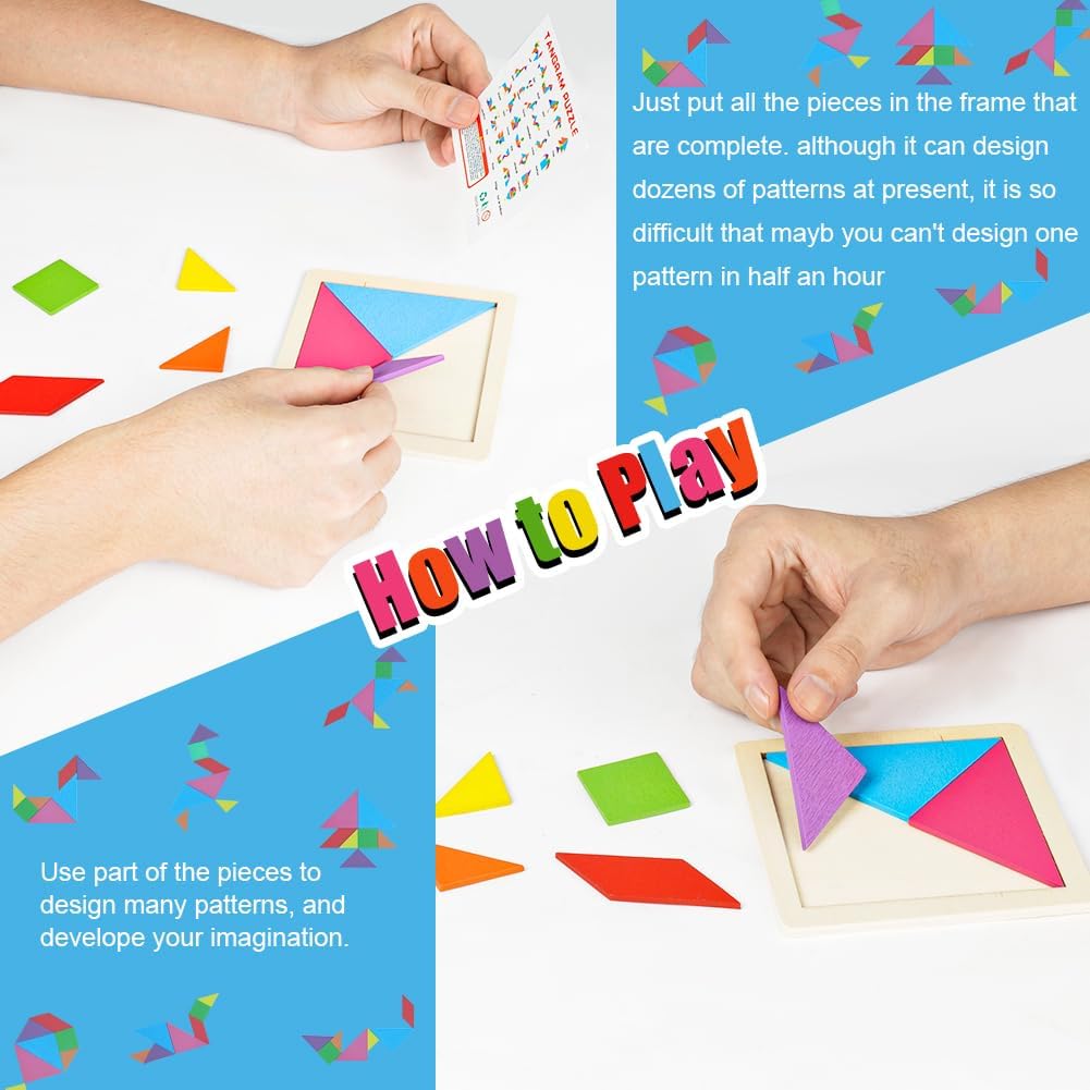 Thumbnail 3 de Ainiv 32Pcs Tangram Puzzles for Kids – Wooden Educational Tangram Game