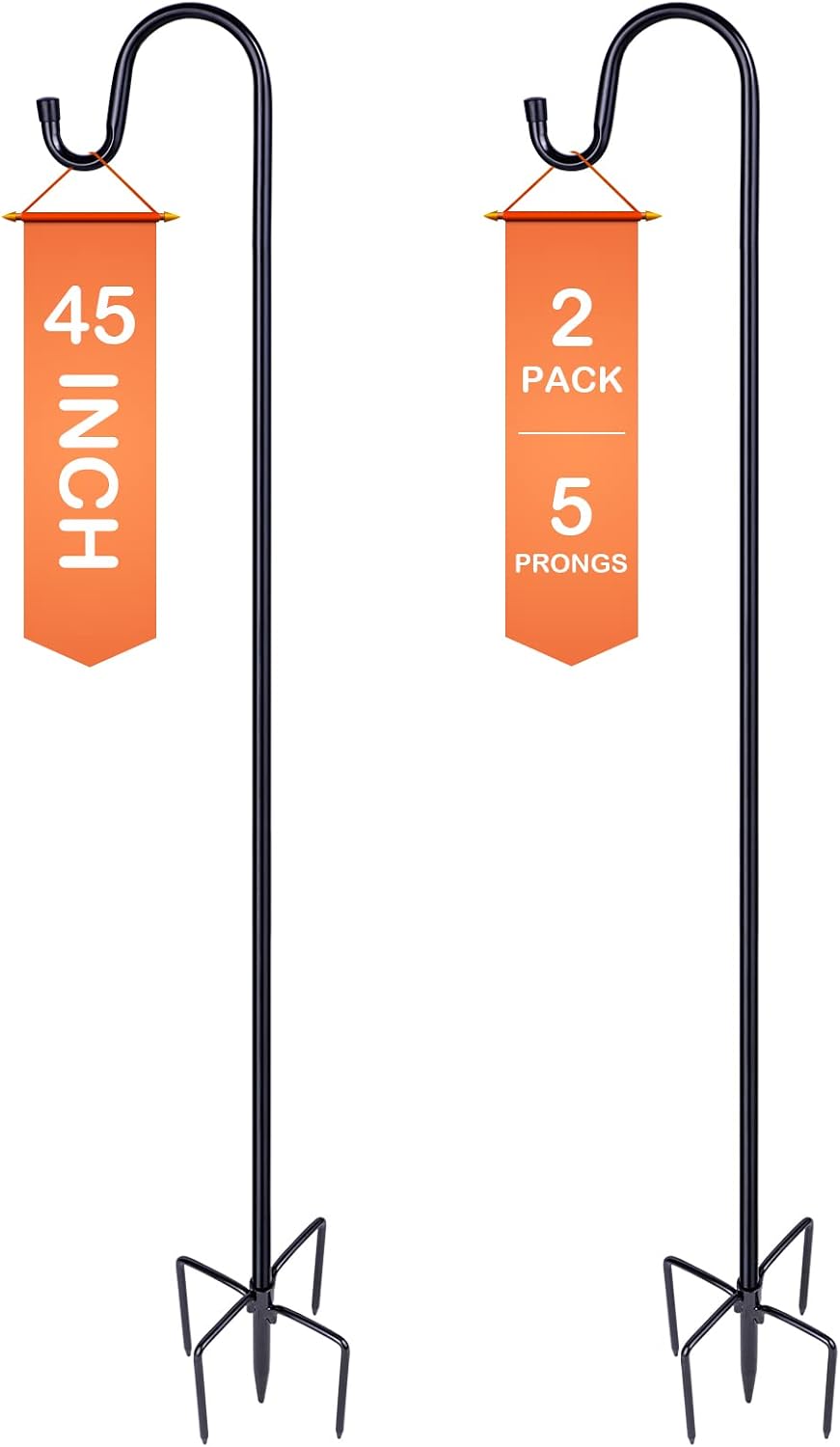 Detalle de Ottsuls Bird Feeder Pole 45-Inch Shepherd’s Hooks, 5-Prong Base, 2-Pack