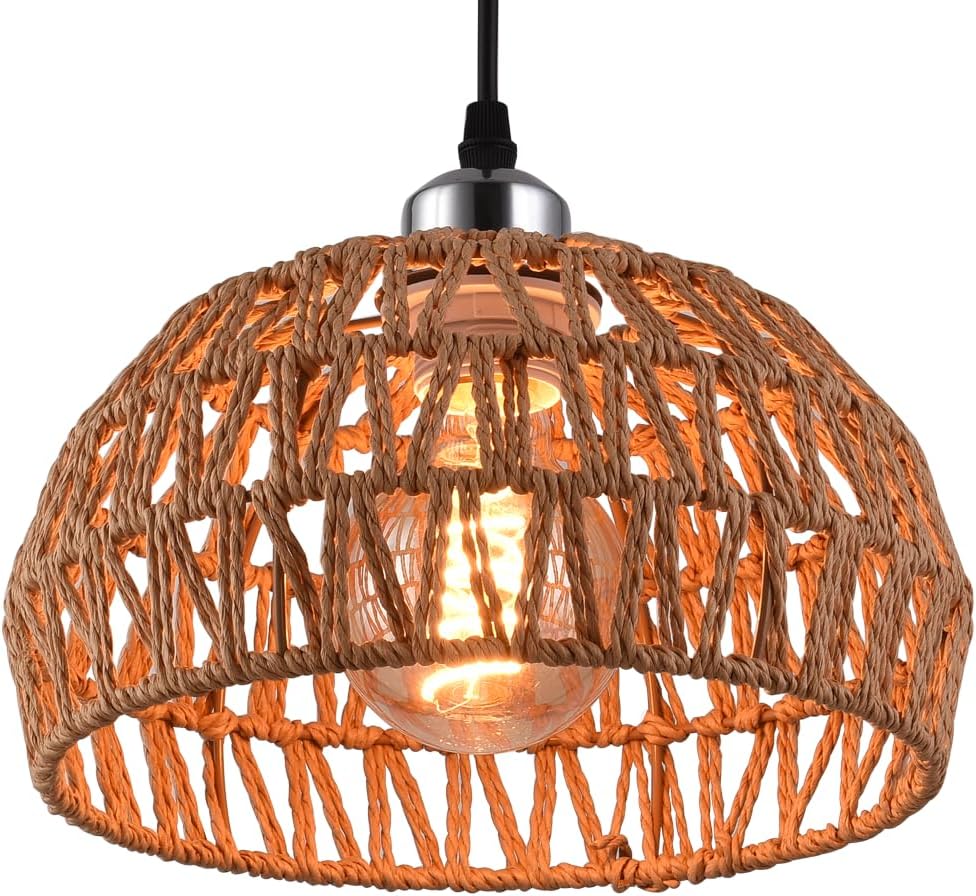 Detalle de Metal & Rope Pendant Light Shade, 30cm Black Hemp Rope — Retro Ceiling Lamp Shade
