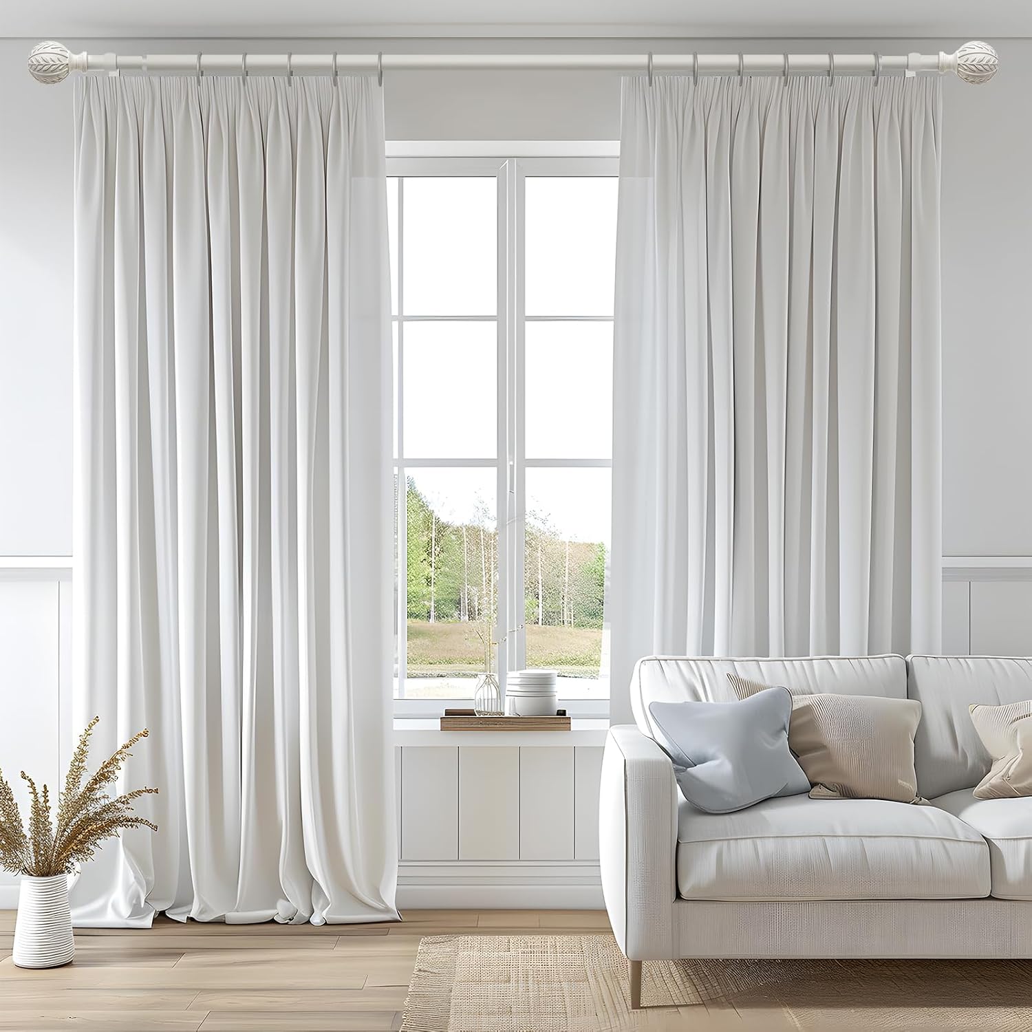 Thumbnail 1 de QDWIS Adjustable Curtain Rod Set, 36–88 Inches, Antique White with Leaf Finials