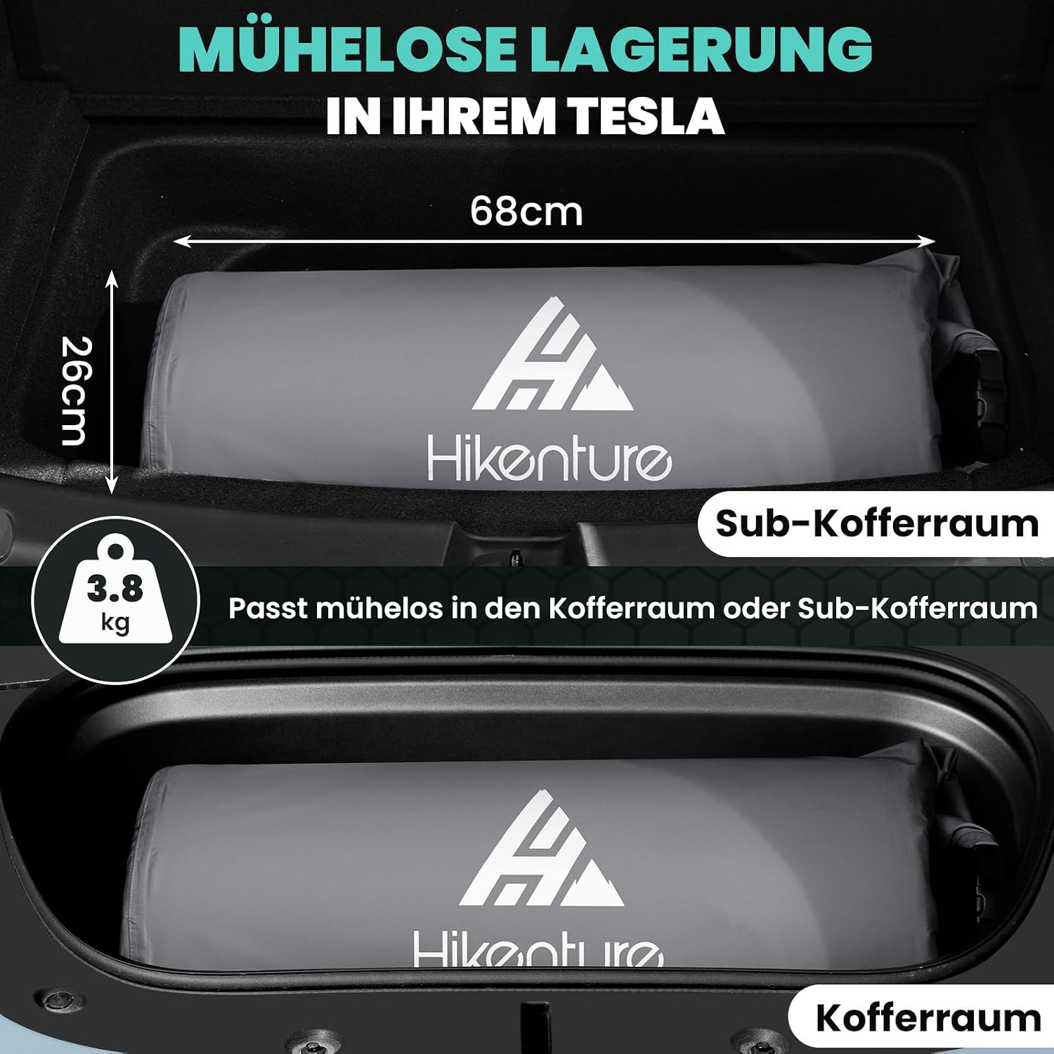 Detalle de HIKENTURE Campingmatratze für Tesla Model Y – 8 cm Extra Dicke, Selbstaufblasbar, Memory Foam, Vier Jahreszeiten