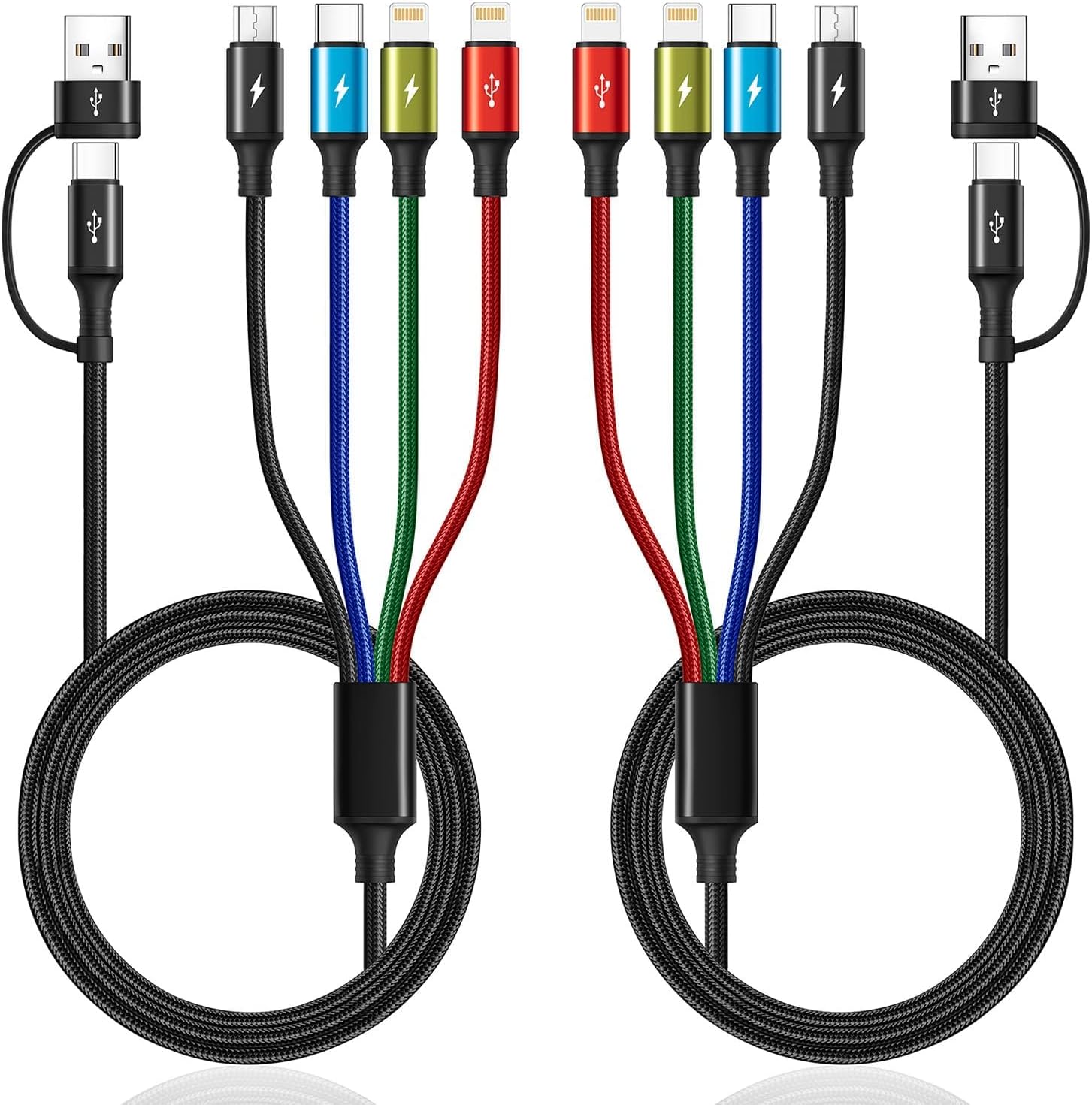 Detalle de MINLU Minlu Câble de charge 4 en 2 (lot de 2, 1,2 m) USB-A/C avec Micro-USB, Type-C et Lightning